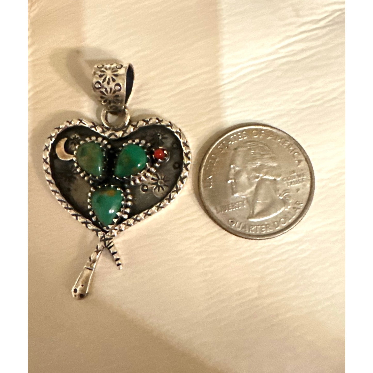 Green Turquoise Heart Sterling Silver Pendant