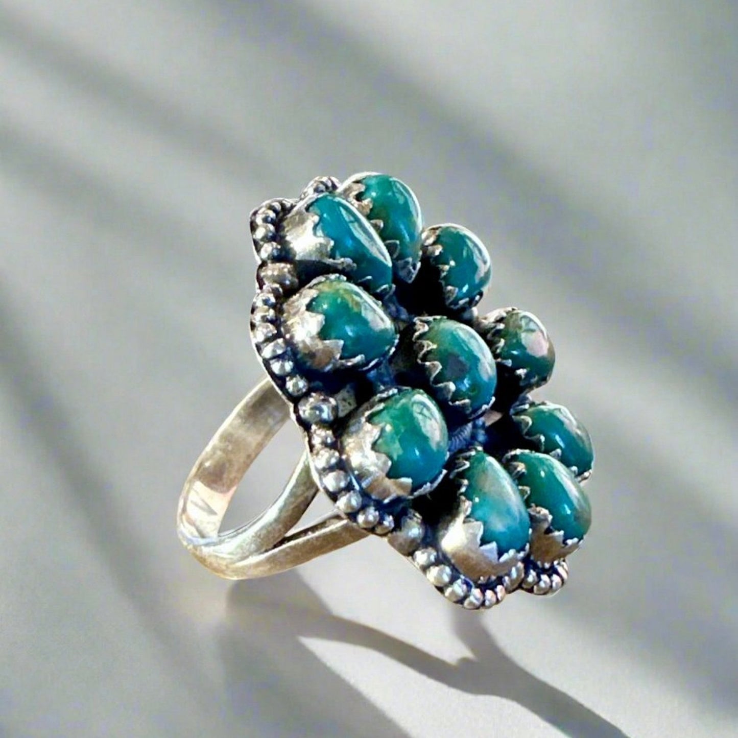 Green Brown Turquoise Cluster Ring Size 7