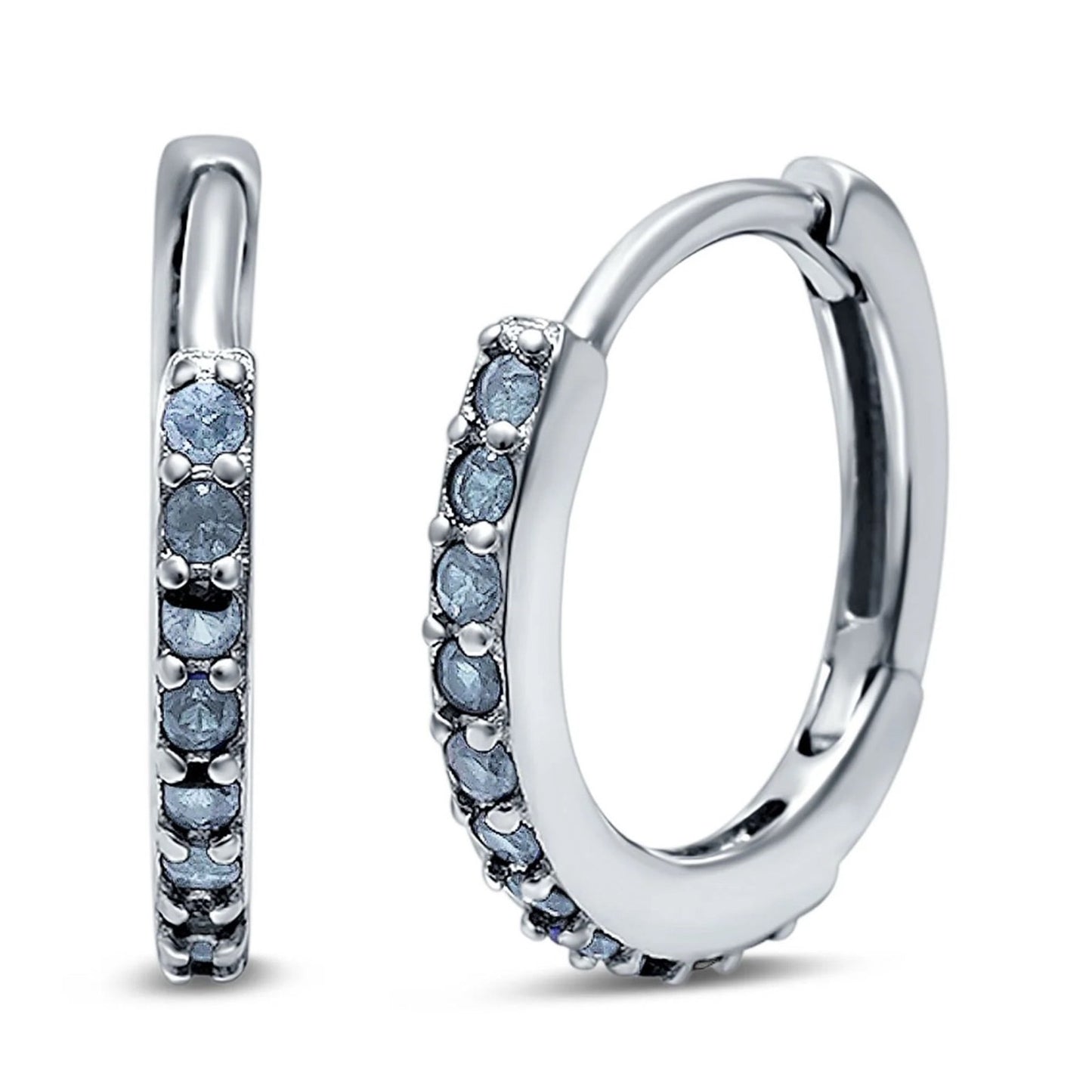 Half Eternity Hoop Earrings Round Simulated Gemstone 925 Sterling Silver
