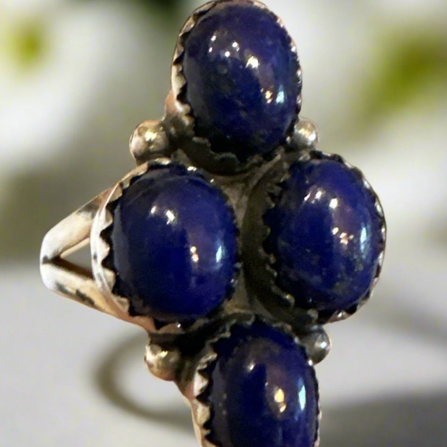 Lapis Lazuli Southwestern Cluster Ring .925 Silver Size 7