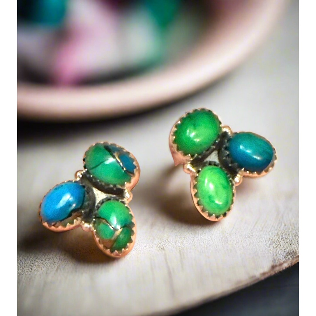 Peacock Dahlia Cluster Sterling Dilver Cluster Earrings