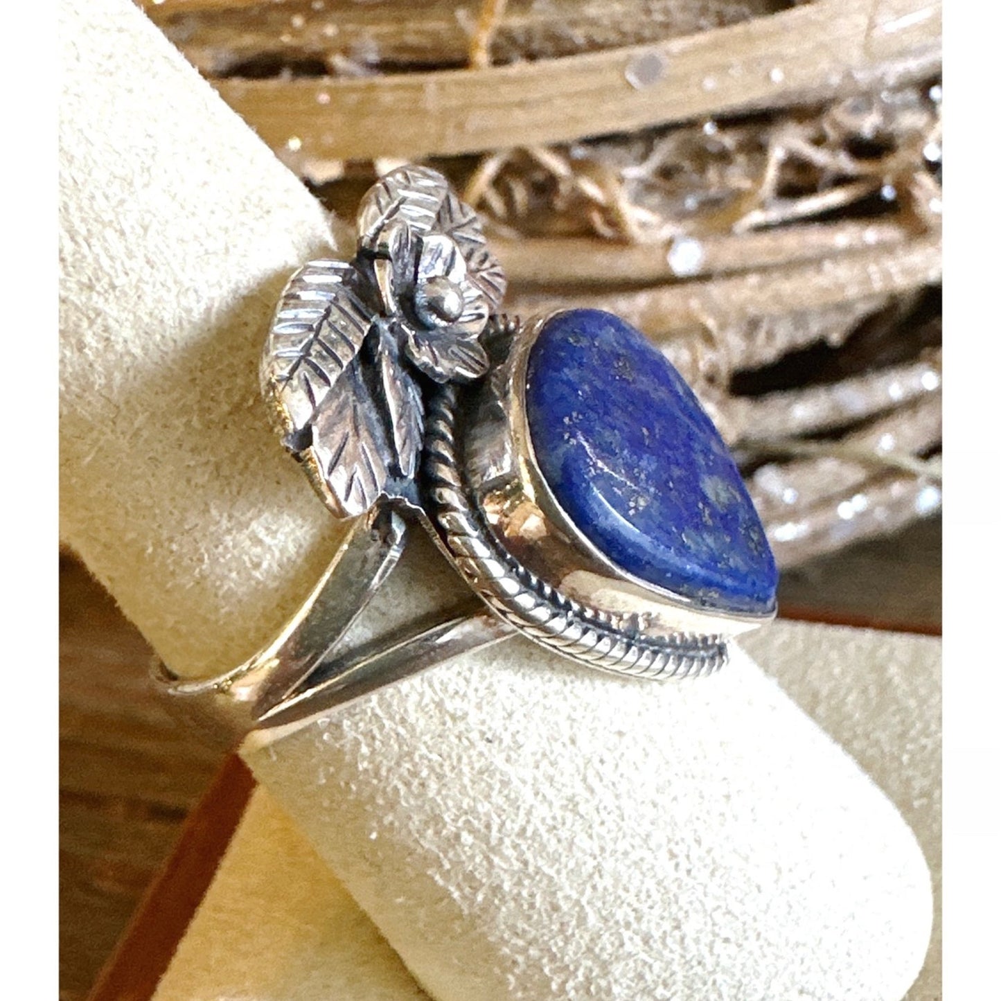 Handmade genuine lapis lazuli .925 sterling silver southwestern ring size 8.25