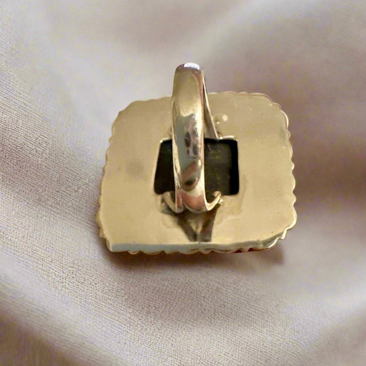 Huge Black Tourmaline Square Sterling Silver Ring Size 6