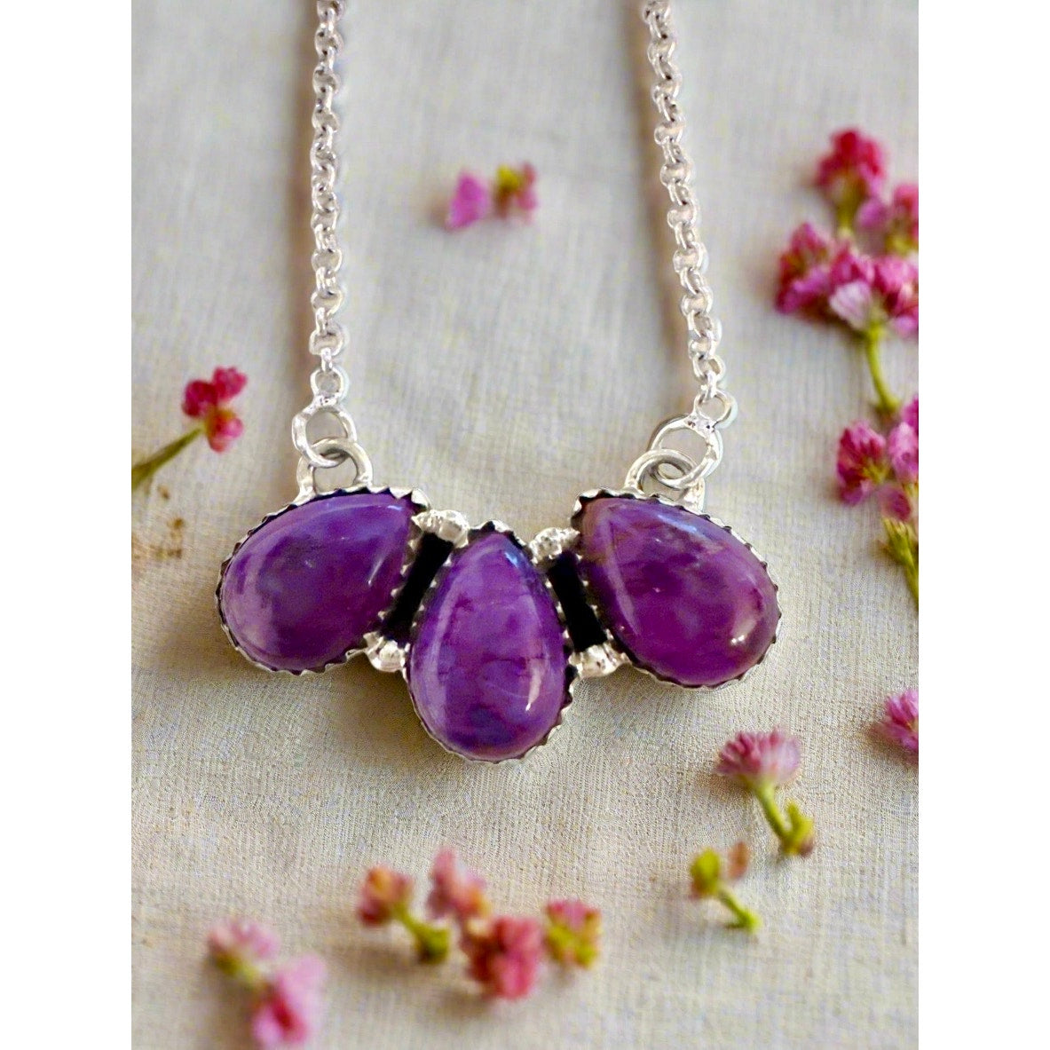 Purple Mohave Southwestern Sterling Silver Necklace 18” Adjustable