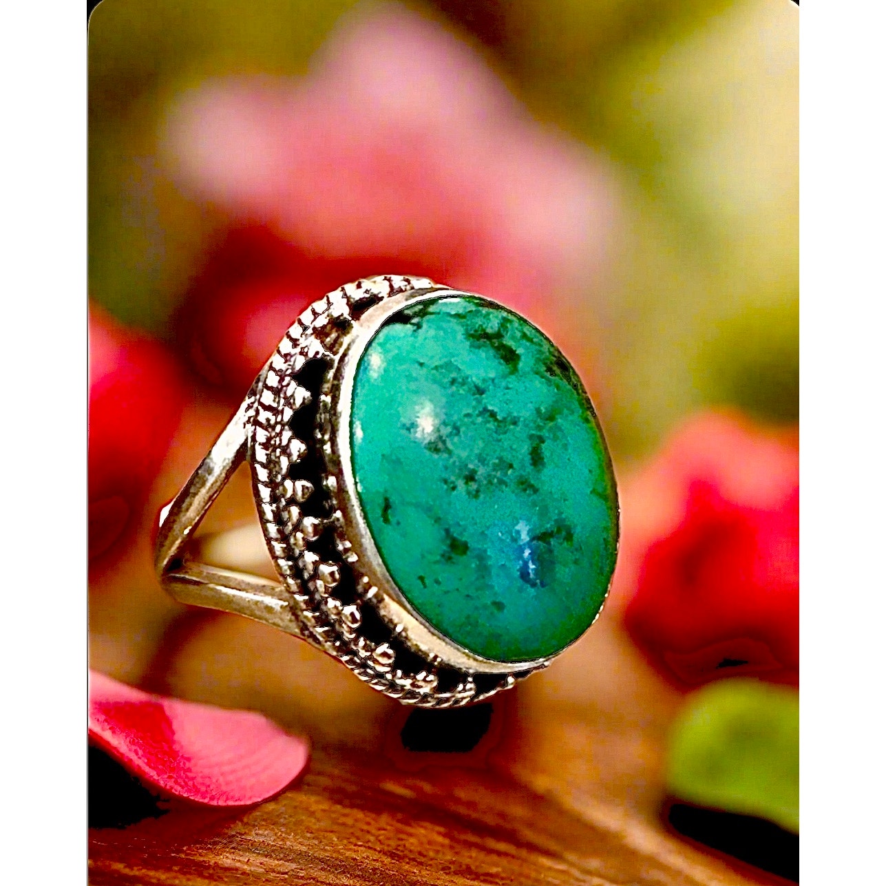 Kingman Turquoise Bali Style Oval Sterling Silver Ring Adjustable 5-11