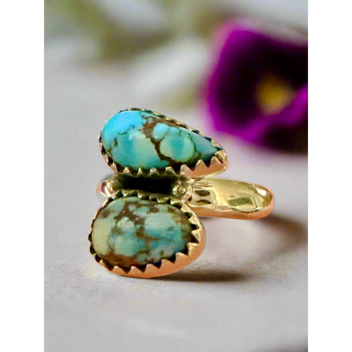 Golden Hills Turquoise | Two Stone Ring | Size Adjustable 5-10