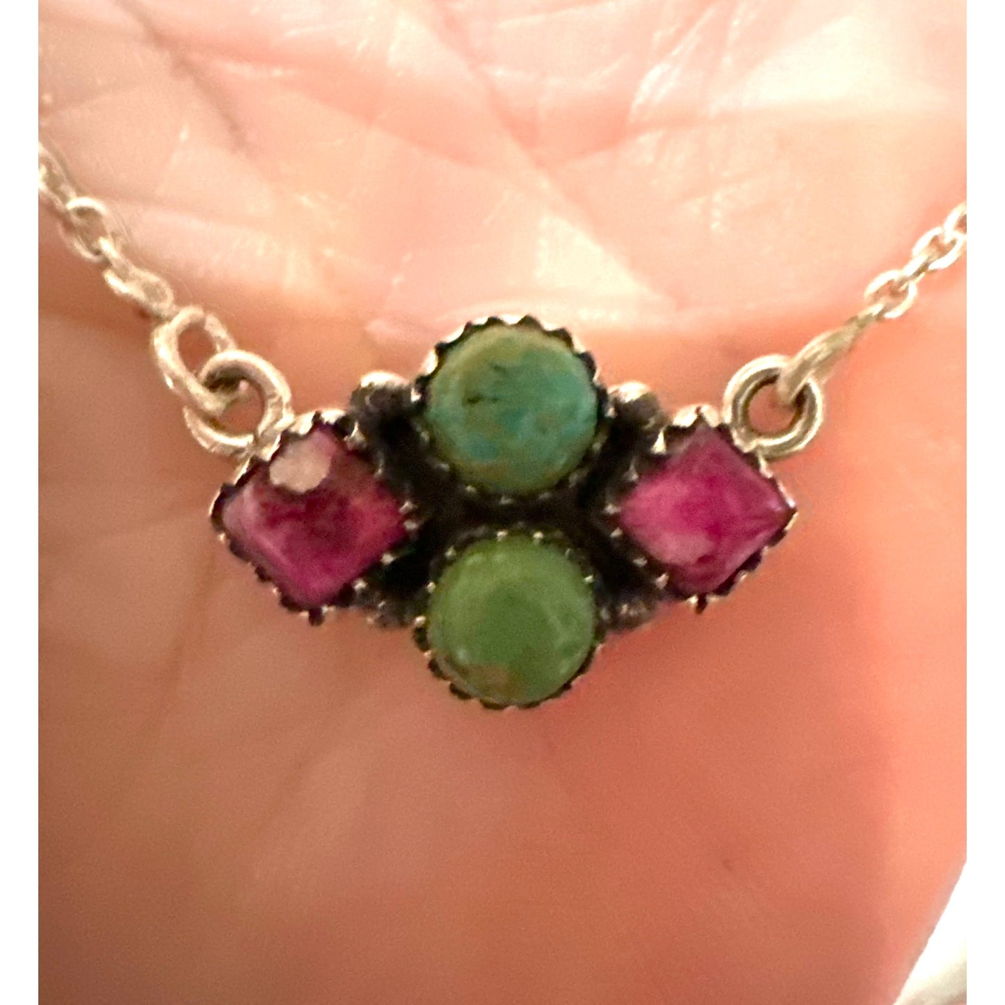 Sonoran Gold Turquoise | Pink Spiny Oyster | Sterling | 18” Necklace Adjustable