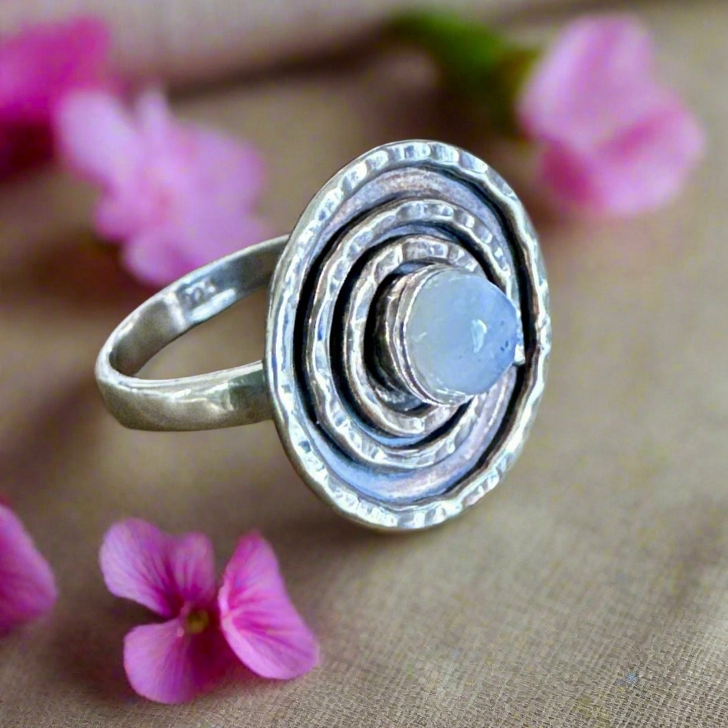 Moonstone Oxidized Swirl Ring Size 7