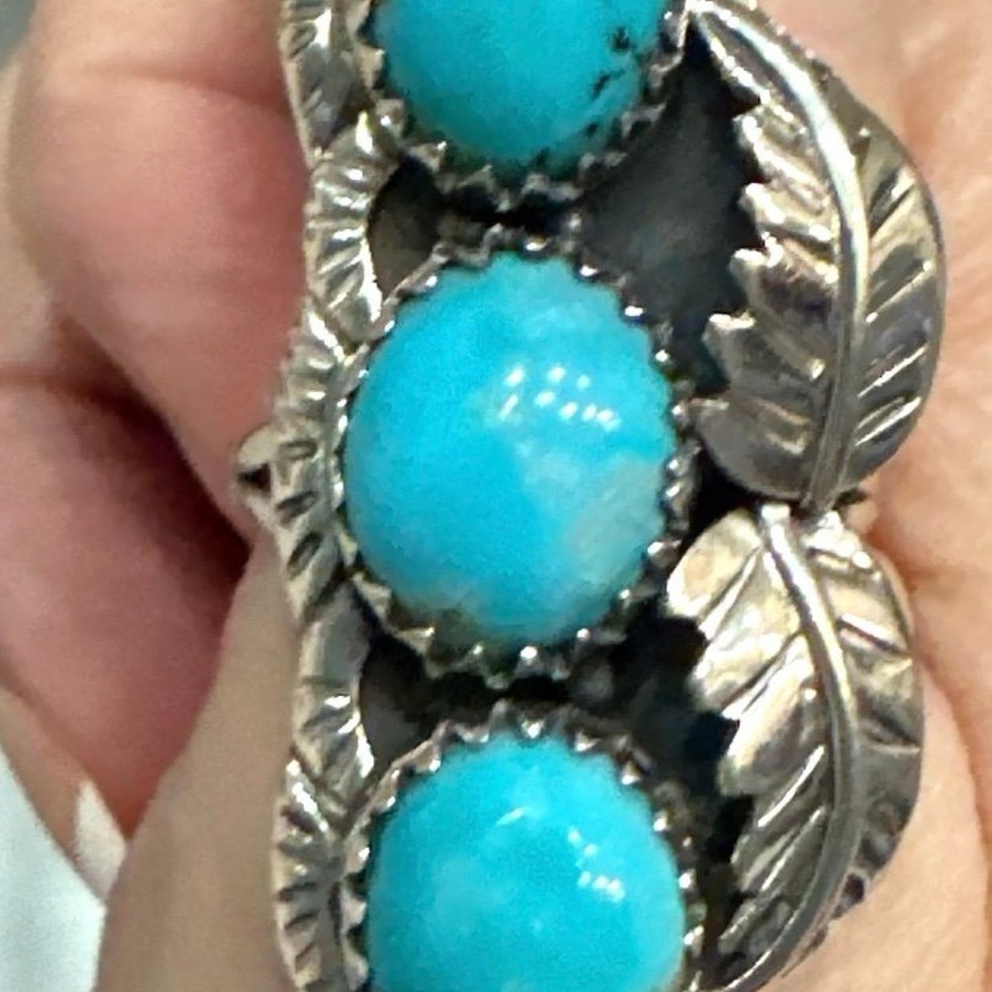Three Stone Turquoise Sterling Silver Ring Size 9