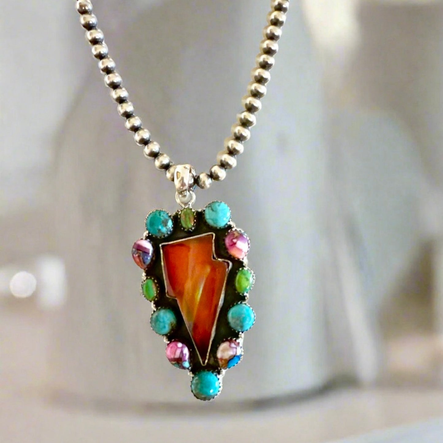 HUGE! Statement Mixed Stone Lightening Bolt Pendant 2.5” Long