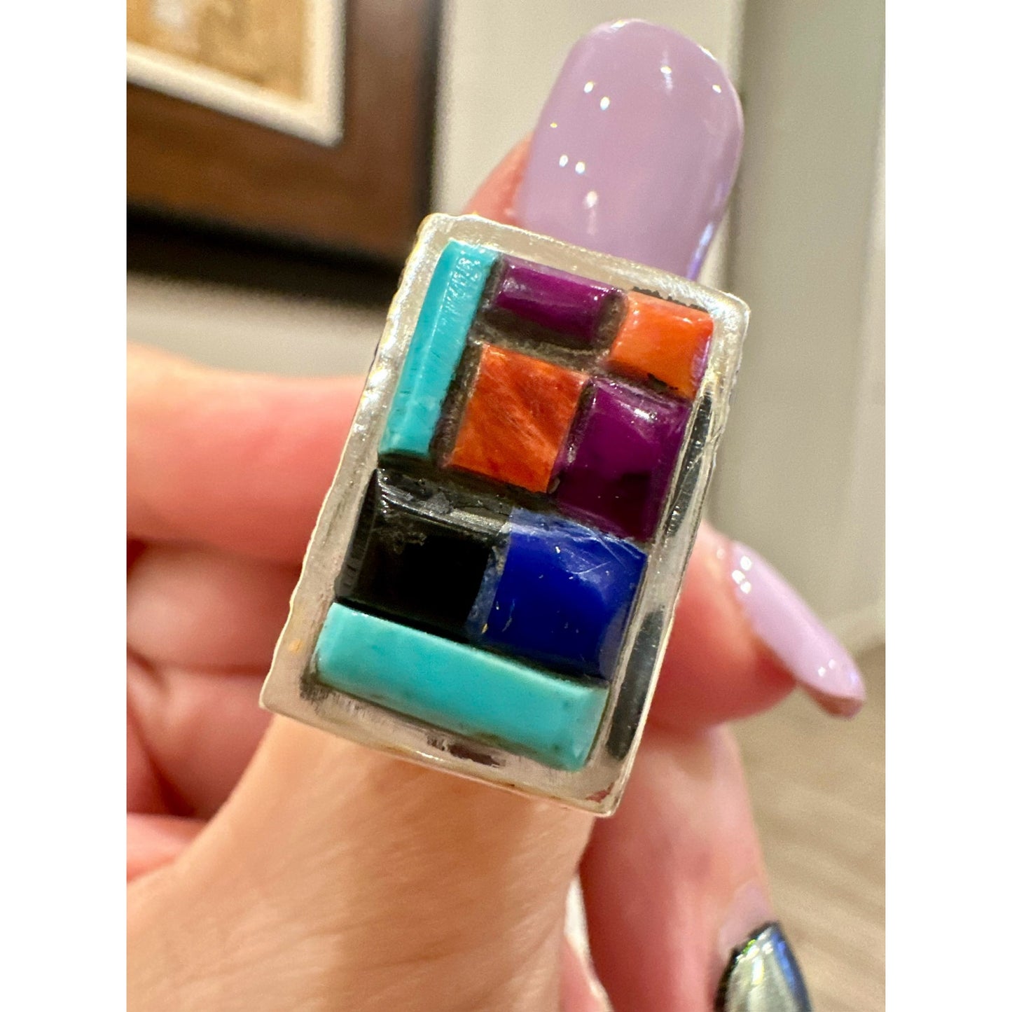 Turquoise | Purple Spiny | Lapis | Orange Spiny | |Sterling Ring | Size 7.5