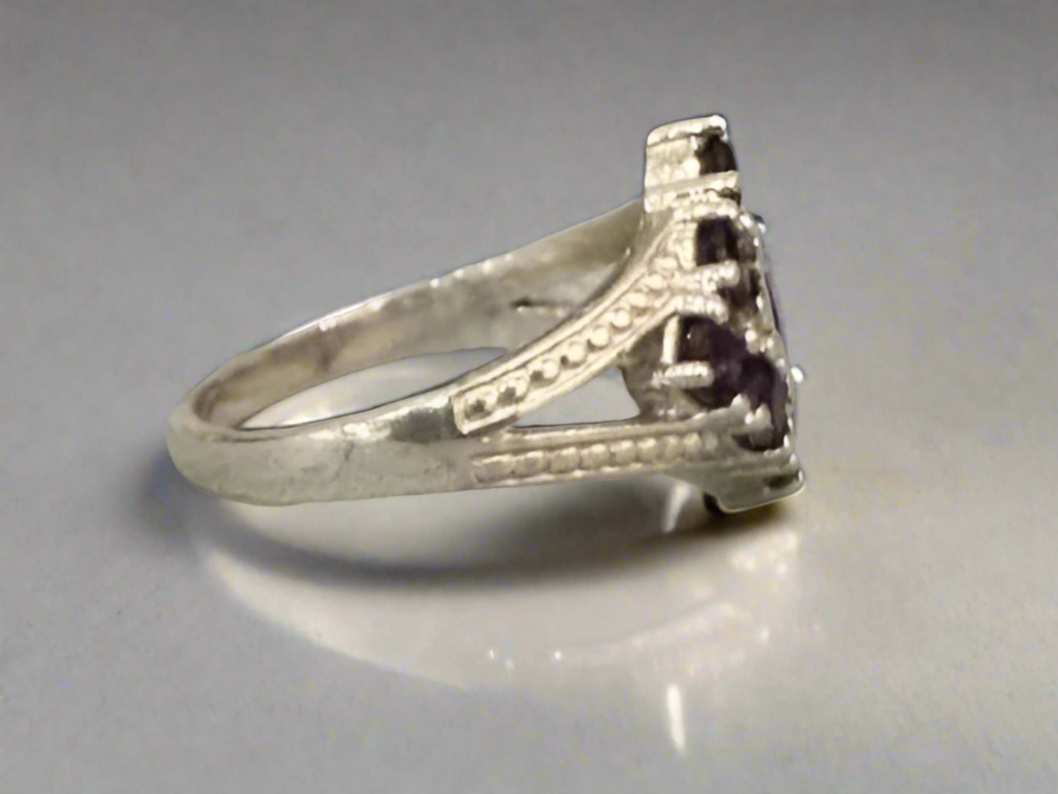 Natural Amethyst 925 Sterling Silver Ring Size 8 For Her