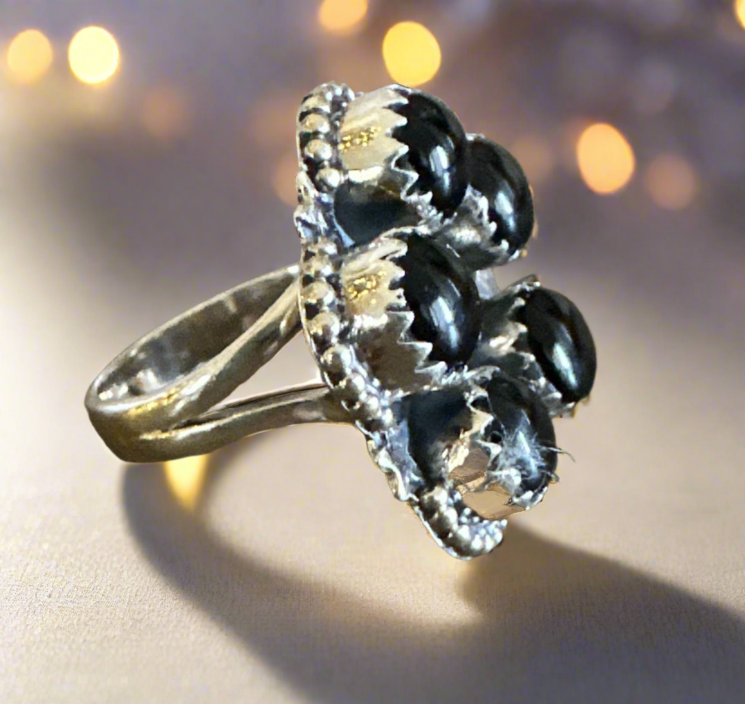Onyx Southwestern Sterling Silver Ring Size 6