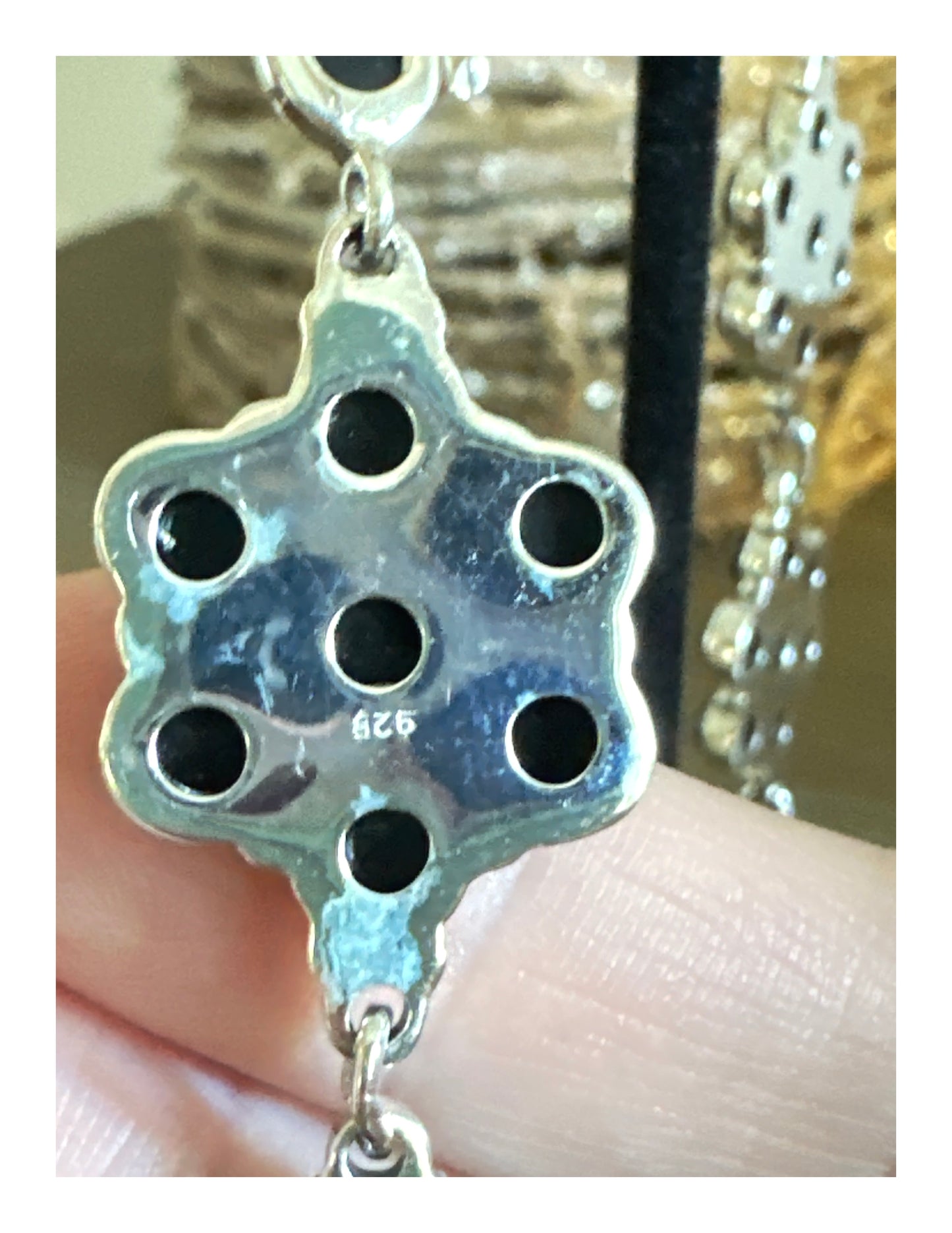 Southwestern Natural Onyx .925 Sterling Dangle Flower Earrings 4.5” Long!