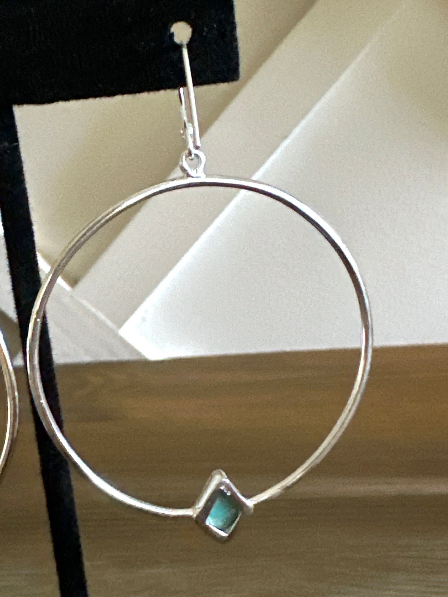 Natural Sleeping Beauty .925 Dangle Hoop Earrings 2.5” Southwestern