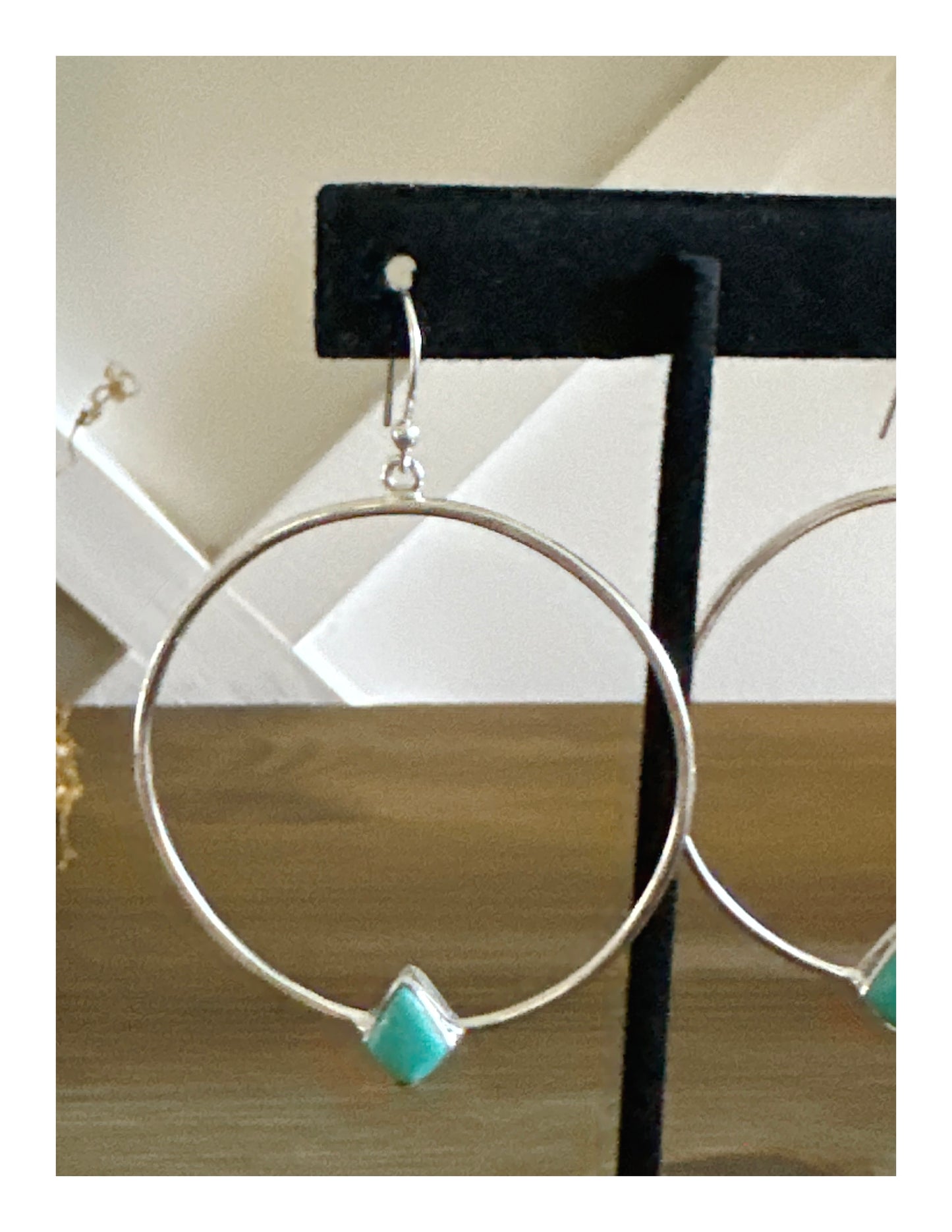 Natural Sleeping Beauty .925 Dangle Hoop Earrings 2.5” Southwestern
