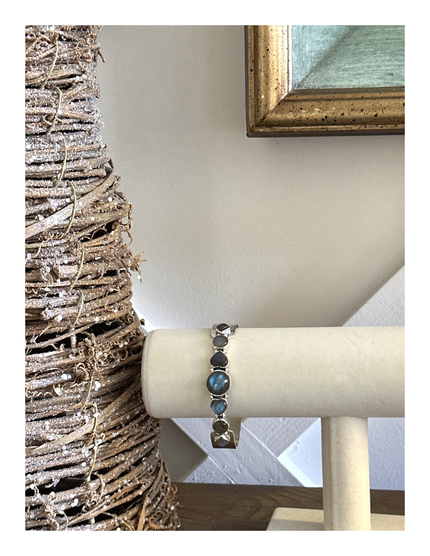 Natural Labrodorite.925 Sterling silver Adjustsble Cuff Bracelet 50 Grams