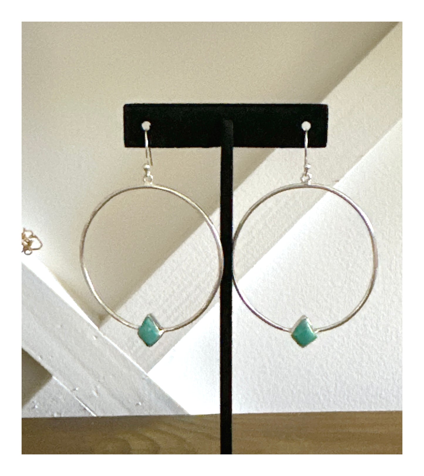 Natural Sleeping Beauty .925 Dangle Hoop Earrings 2.5” Southwestern