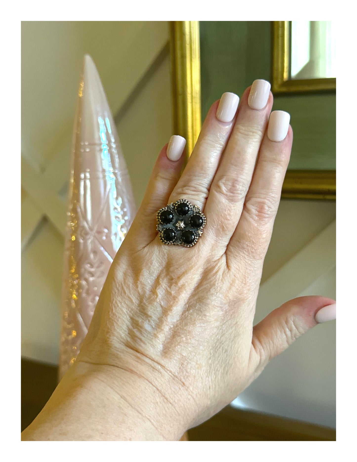 Onyx Southwestern Sterling Silver Ring Size 6