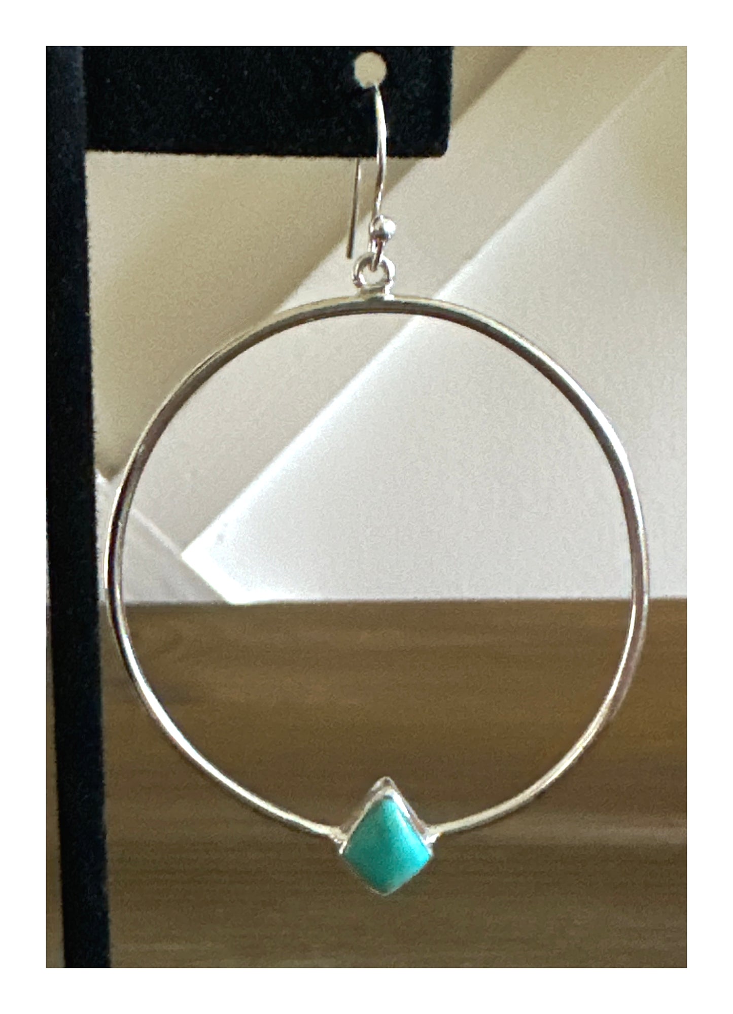 Natural Sleeping Beauty .925 Dangle Hoop Earrings 2.5” Southwestern