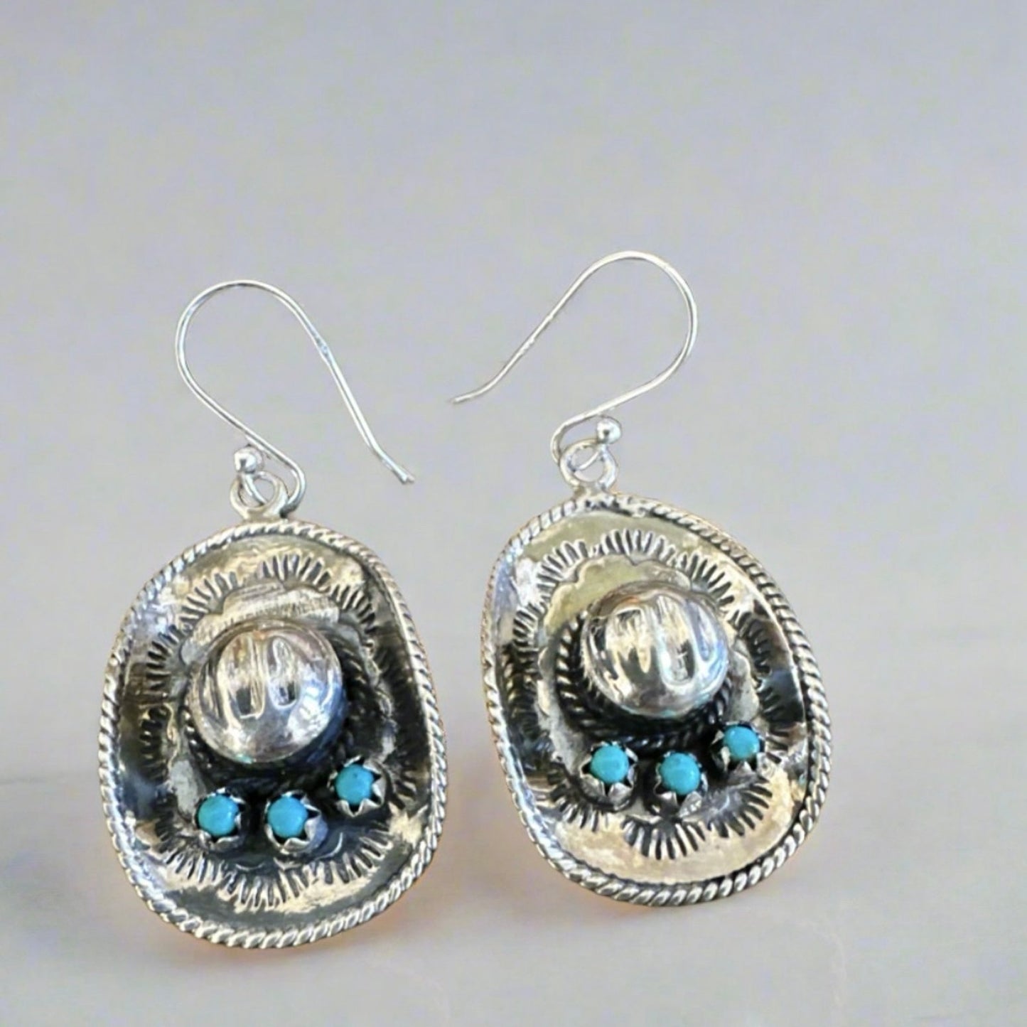 Turquoise Cowboy/Cowgirl Hat Earrings 1” Long Dangle