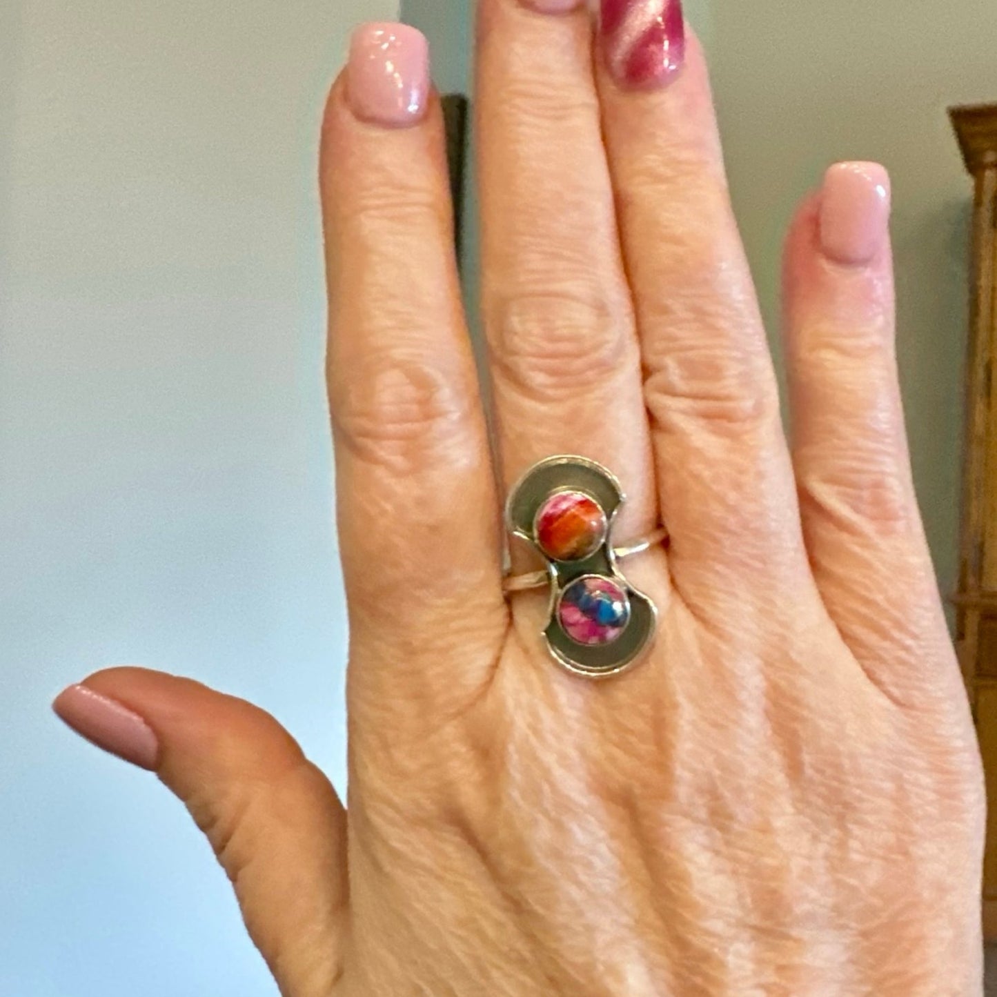 Pink Dahlia Spiny Oyster Southwestern Ring Size 8