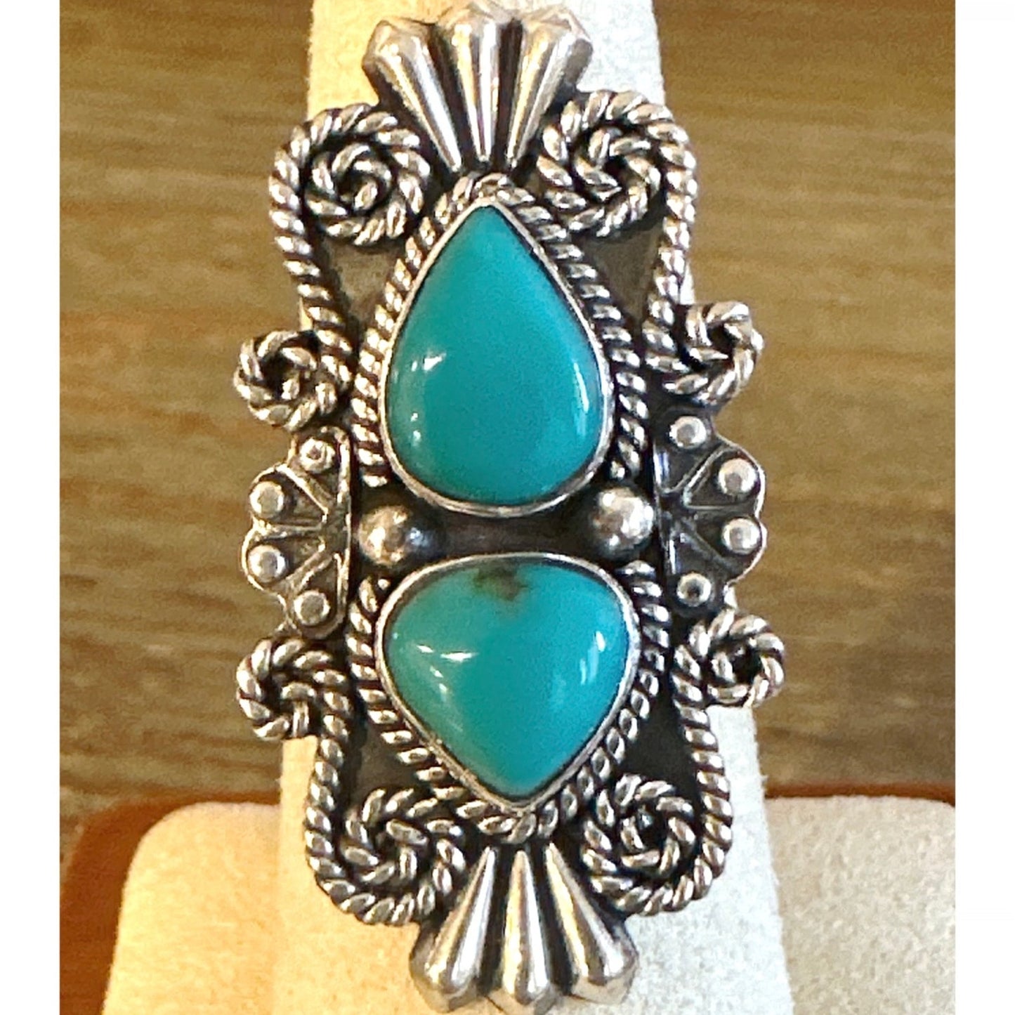 Handmade Turquoise, Intricate .925 Sterling Silver Southwestern Ring Size 7
