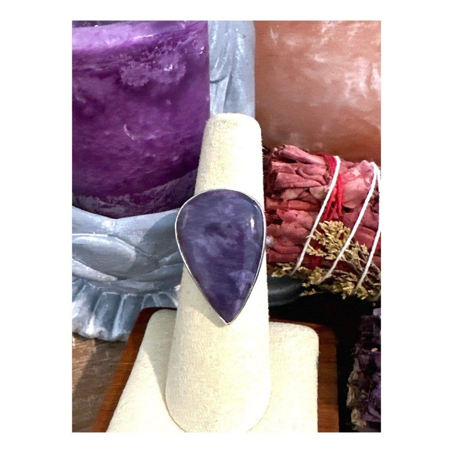Huge Purple Charoite 925 Sterling Silver Ring Size 8 BOHO
