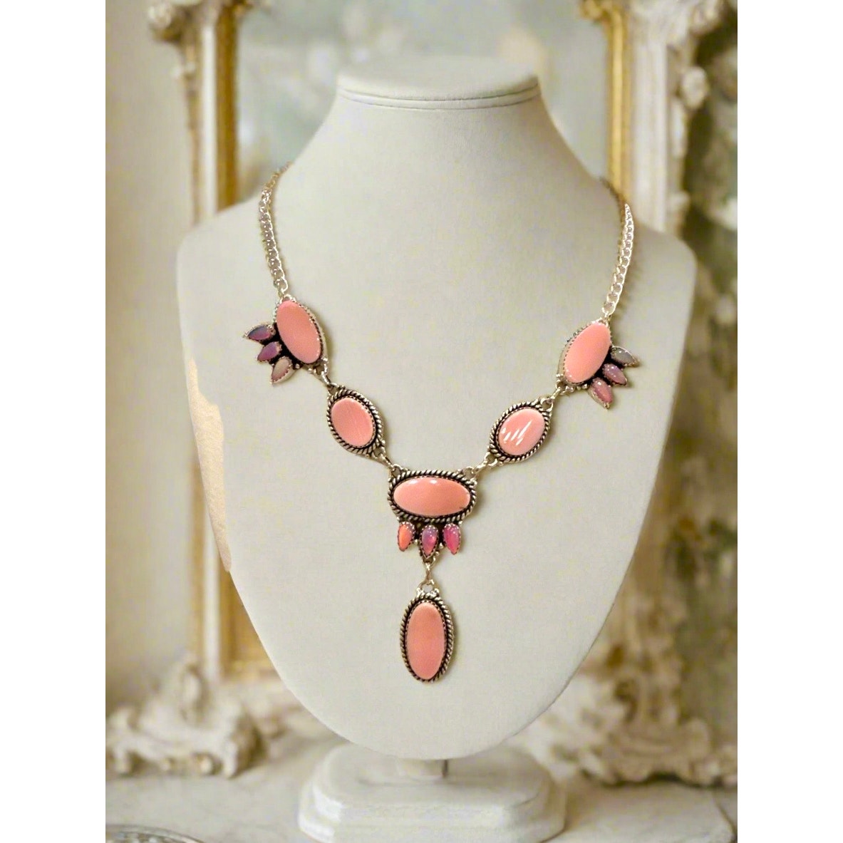 Queen Pink Conch | Aurora Opal | Sterling Silver Necklace | 18-20”