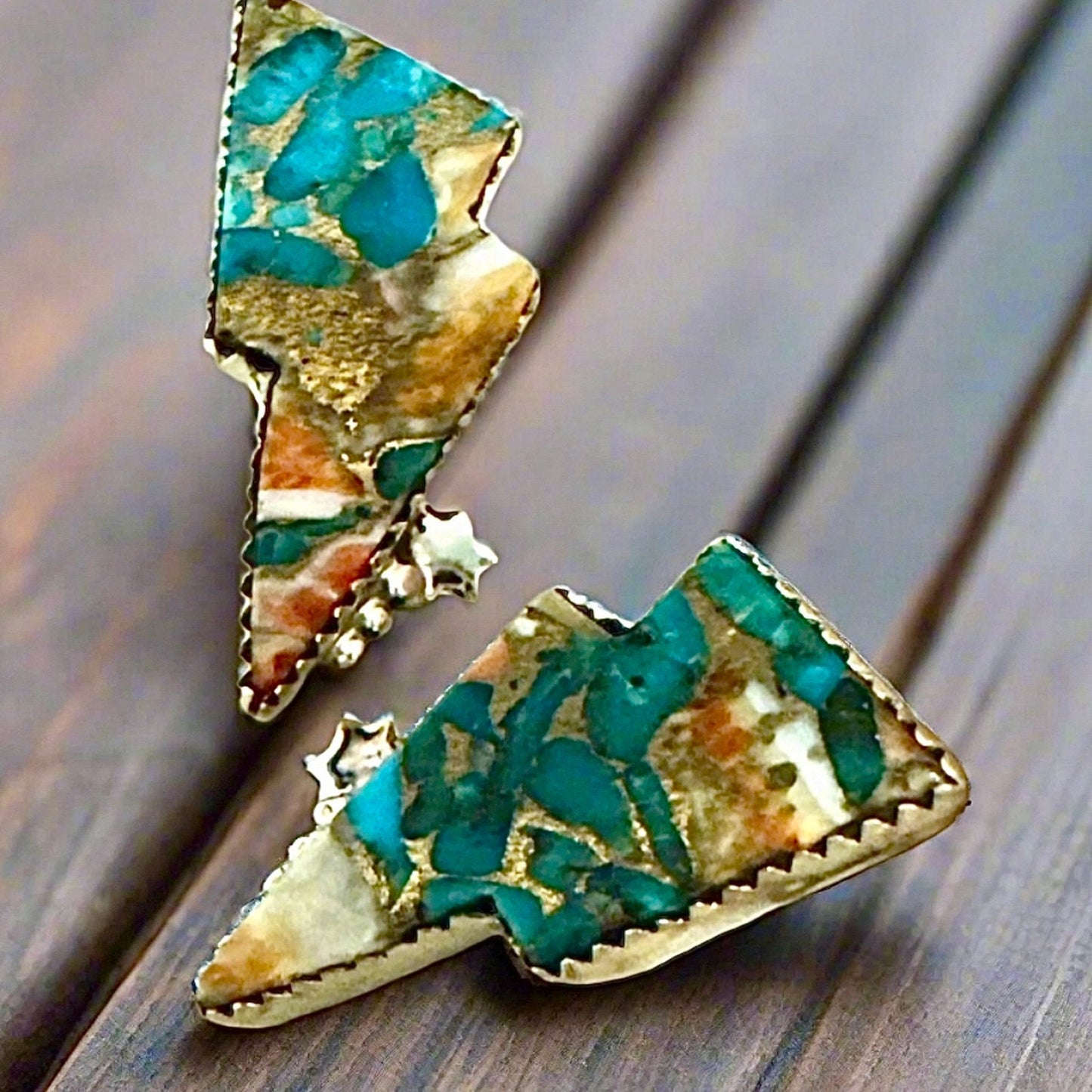 Spiny Oyster Southwestern Lightening Sterling Silver Earrings