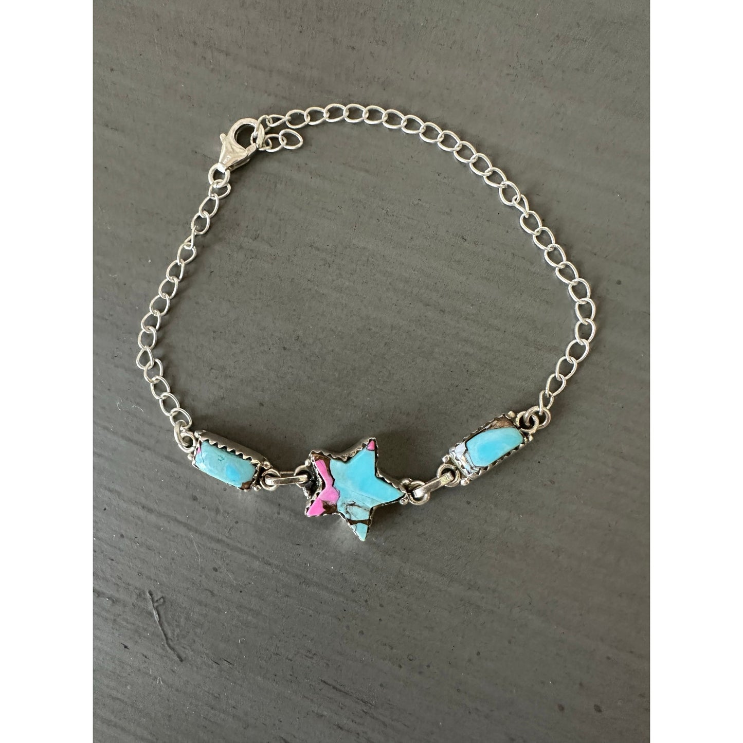 Cotton Candy Turquoise | Star Bracelet | 925 Sterling | Size 6-8” Adjustable
