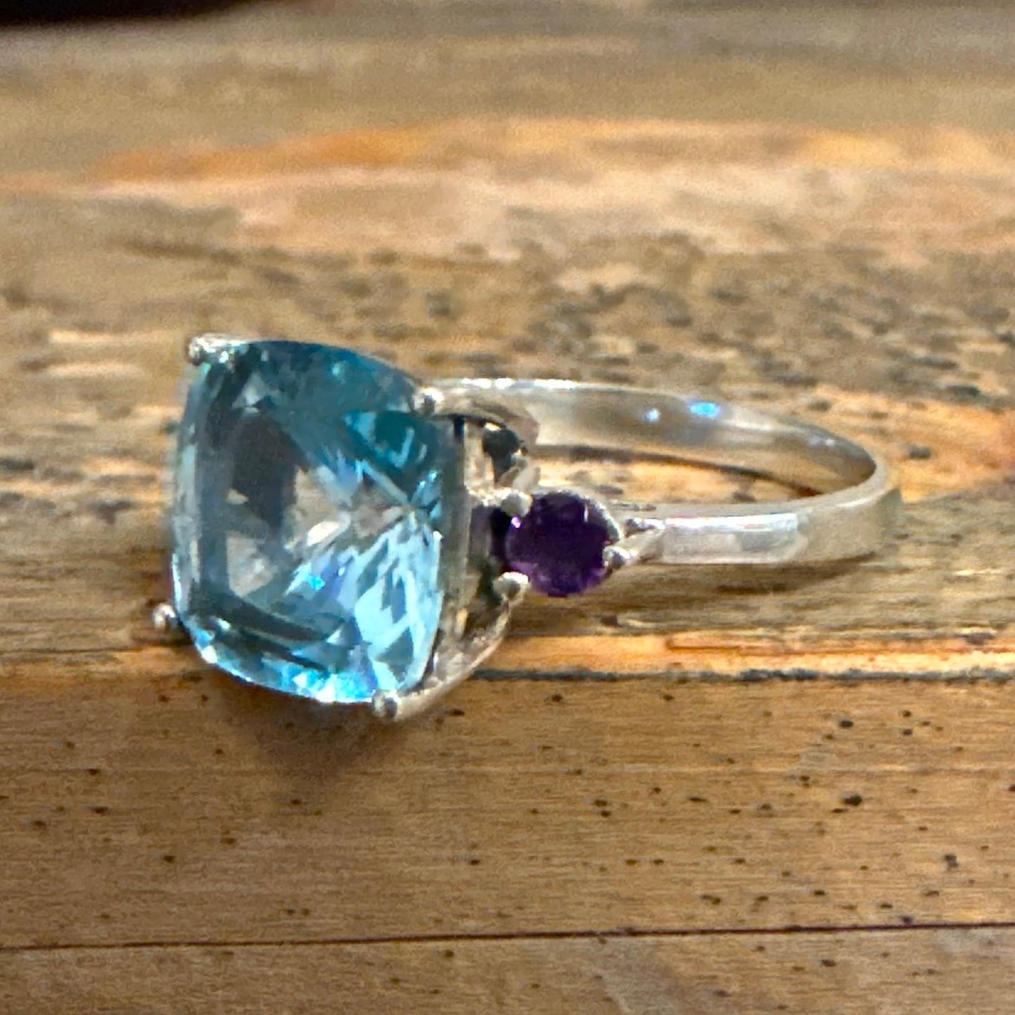4 Carat Topaz & Amethyst Sterling Silver Ring Size 8