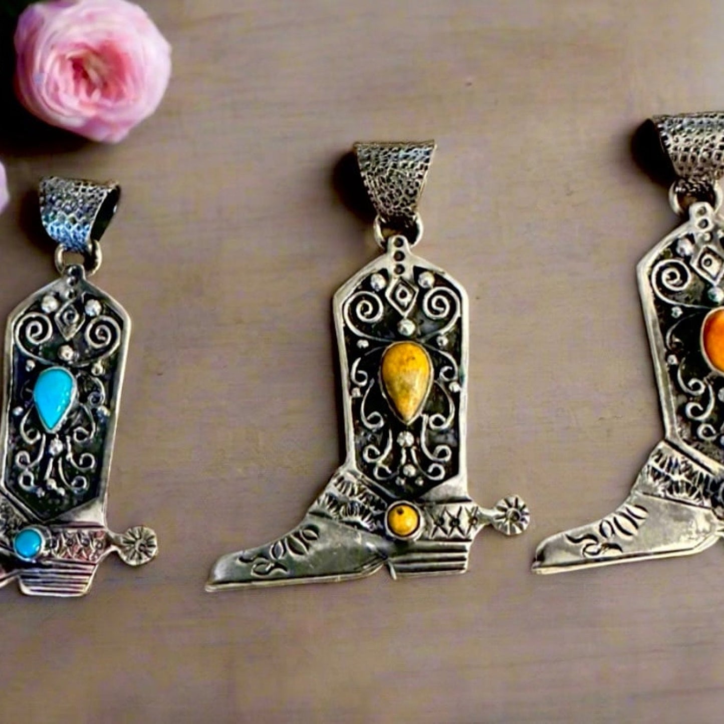 Gemstone Sterling Silver Cowboy Boot Pick One Southwestern Pendant. Pick One!