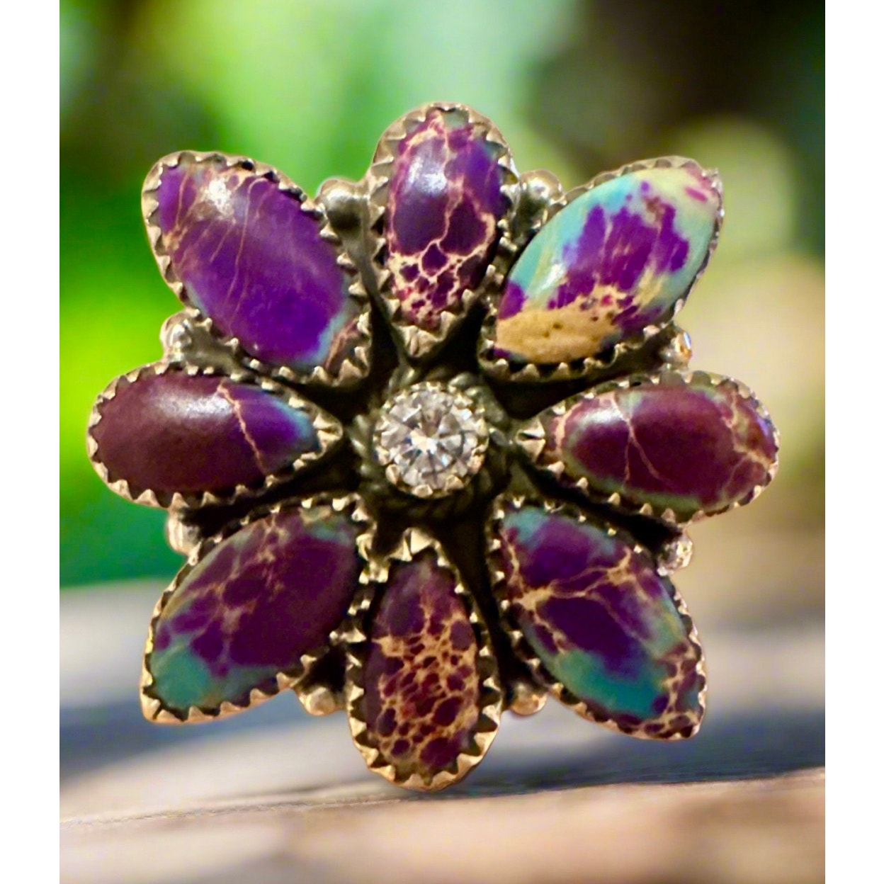WOW!! Purple Sea Sediment & Moissanite Diamond Ring Adjustable