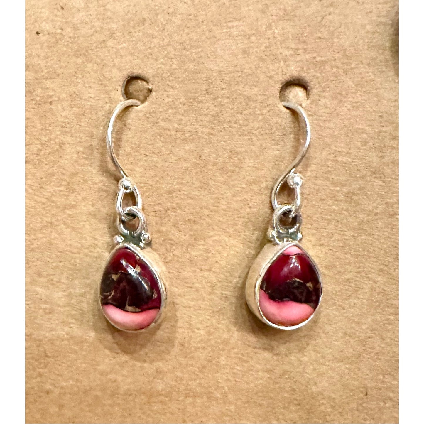 Red Rose Dahlia Turquoise Teardrop Dangle Earrings 1” Long