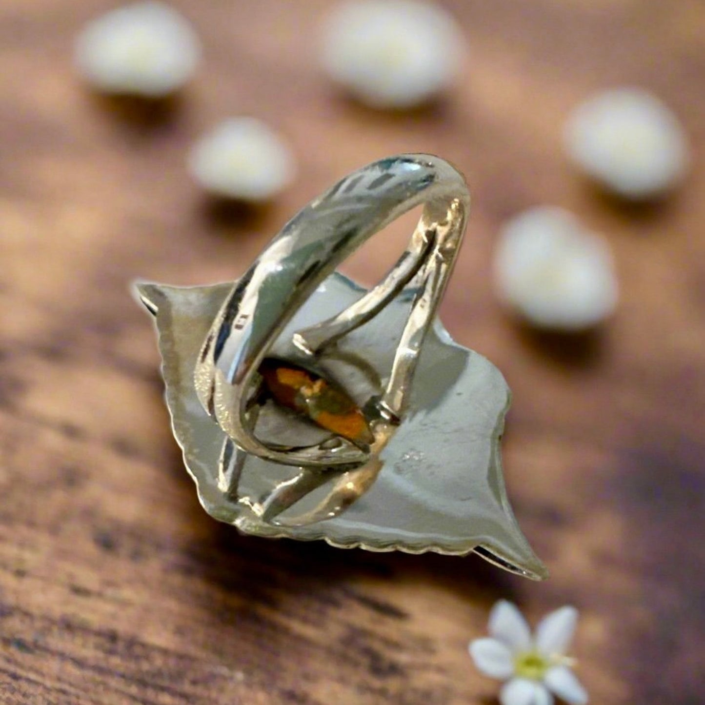 Bumblebee Jasper leaf/feather floral design southwestern ring size 7