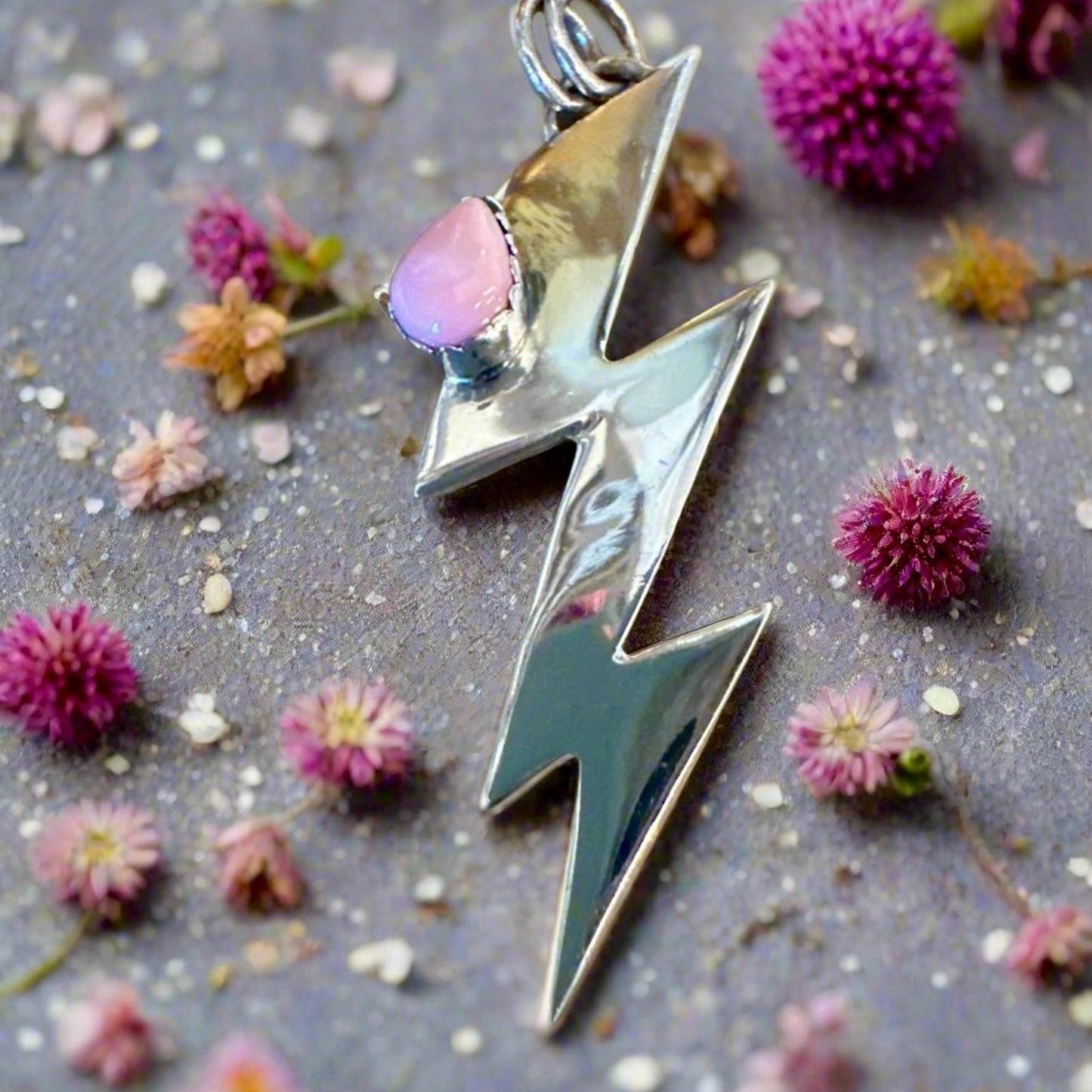 Pink Conch Lightening Bolt Southwestern Pendant 2”