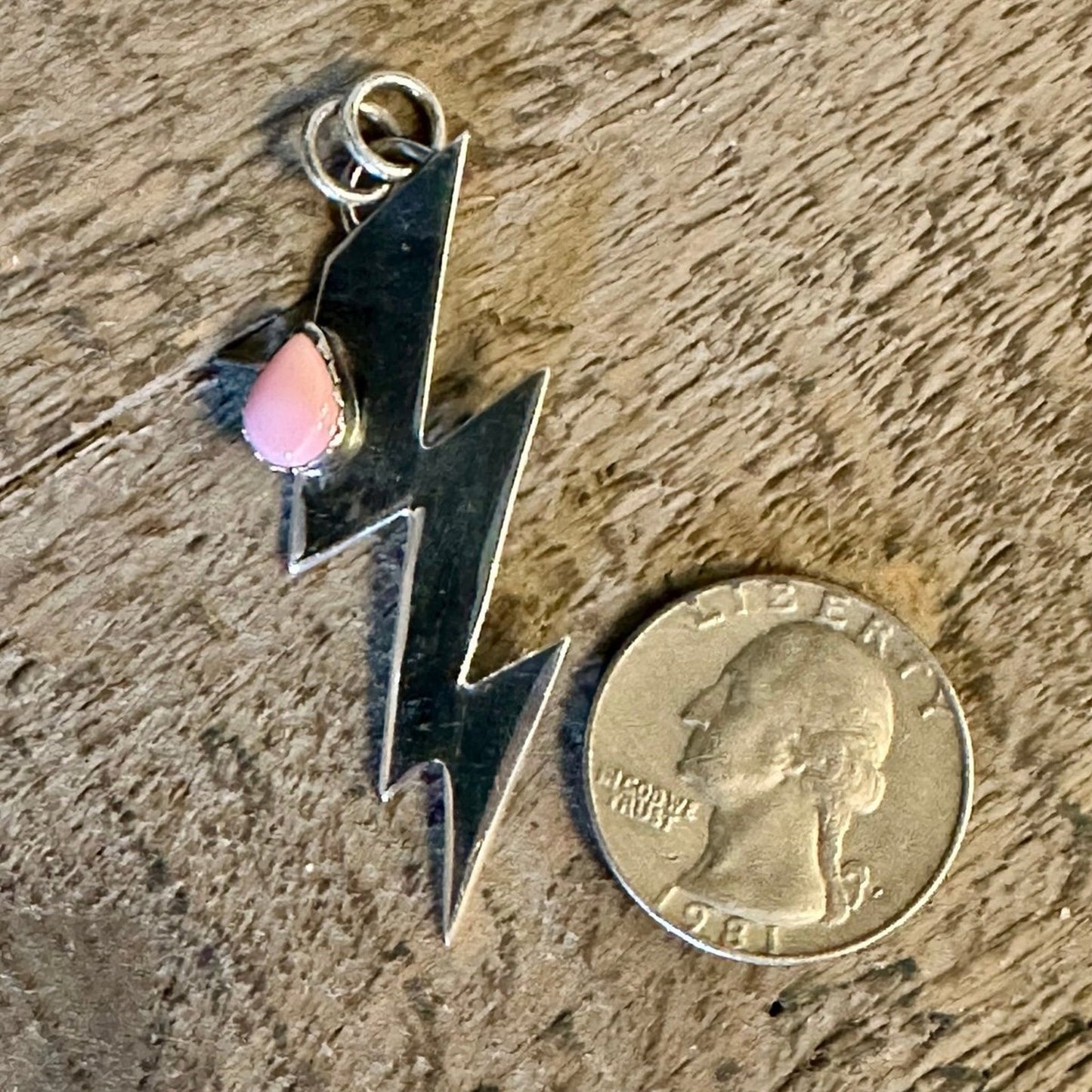 Pink Conch Lightening Bolt Southwestern Pendant 2”