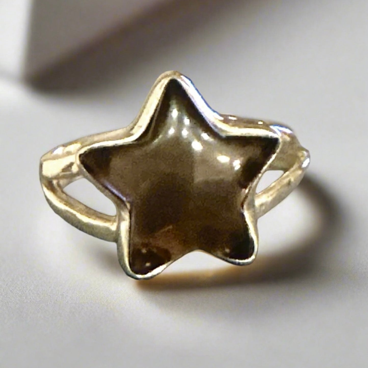 Rare Smoky Quartz Celestial Star Sterling Silver Ring Size Adjustable.