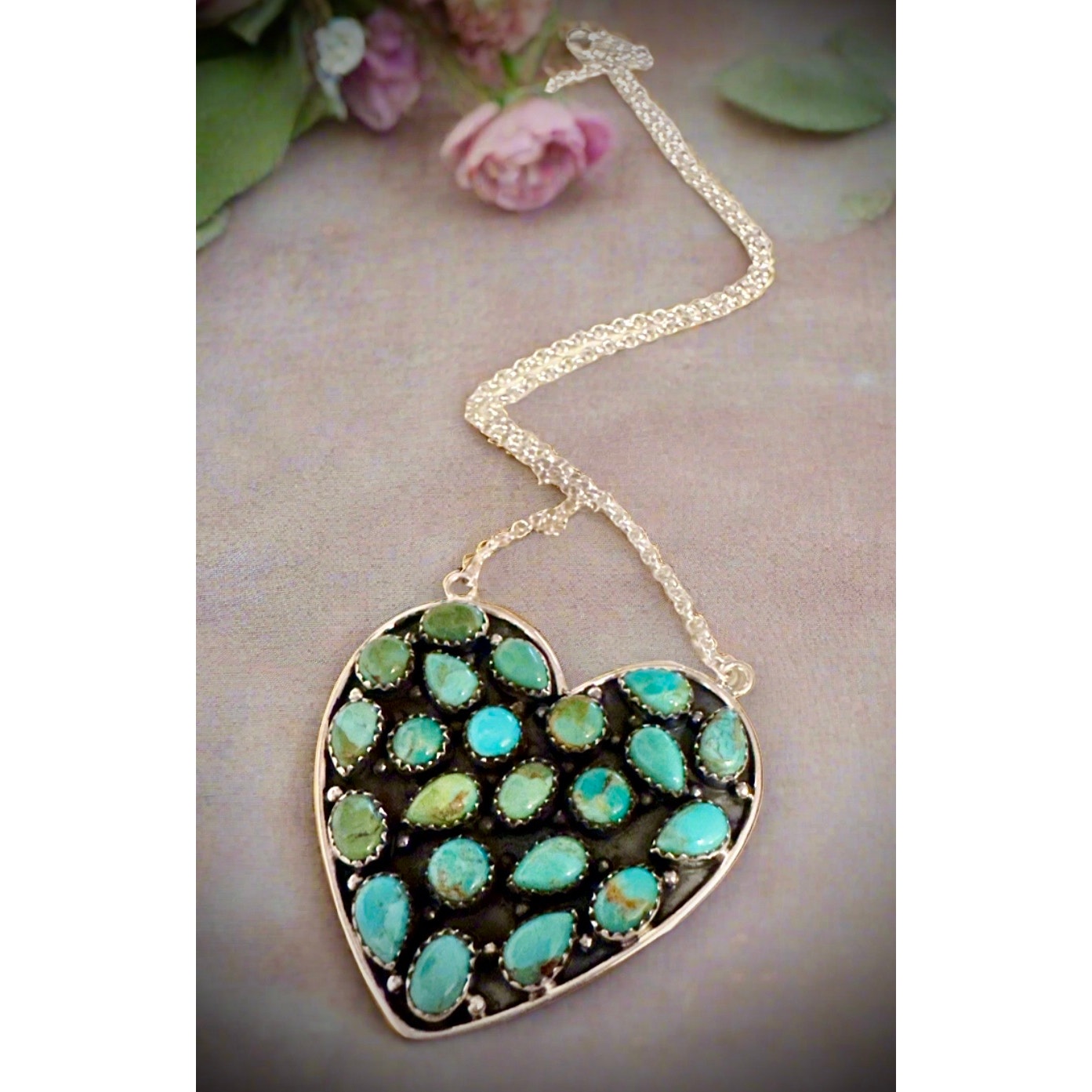 WOW!!! Huge Kingman Turquoise Heart Shaped Sterling Necklace 1.75” x 1 u5”