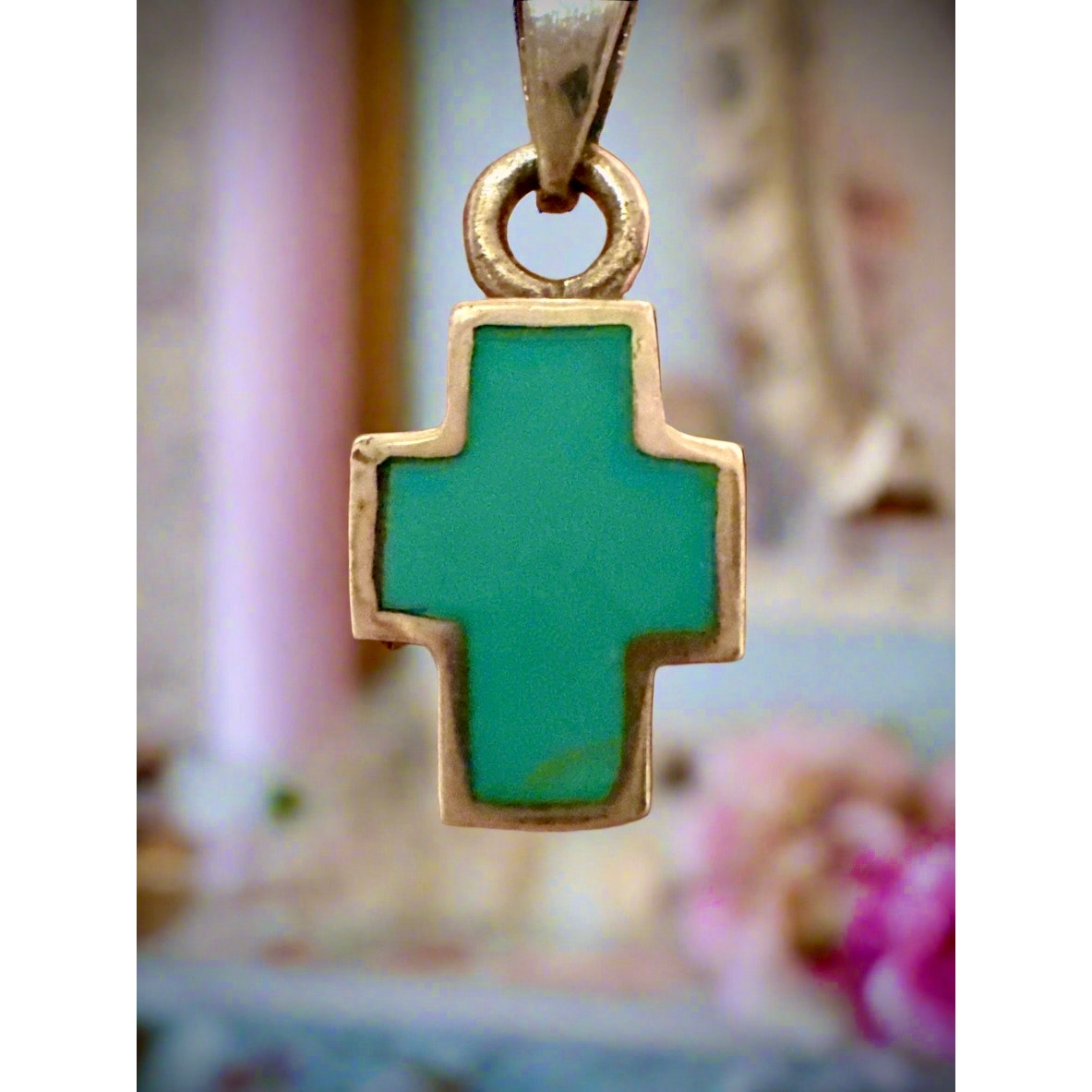 Kingman Turquoise Inlay Cage Filigree Dainty Necklace 18-20”