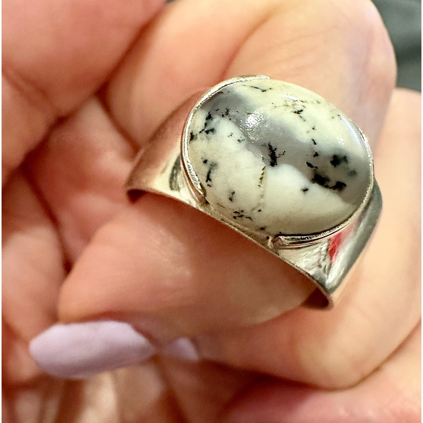 Dendritic Opal | Wide Band | Sterling Silver 925 | Band/Ring| Size 8