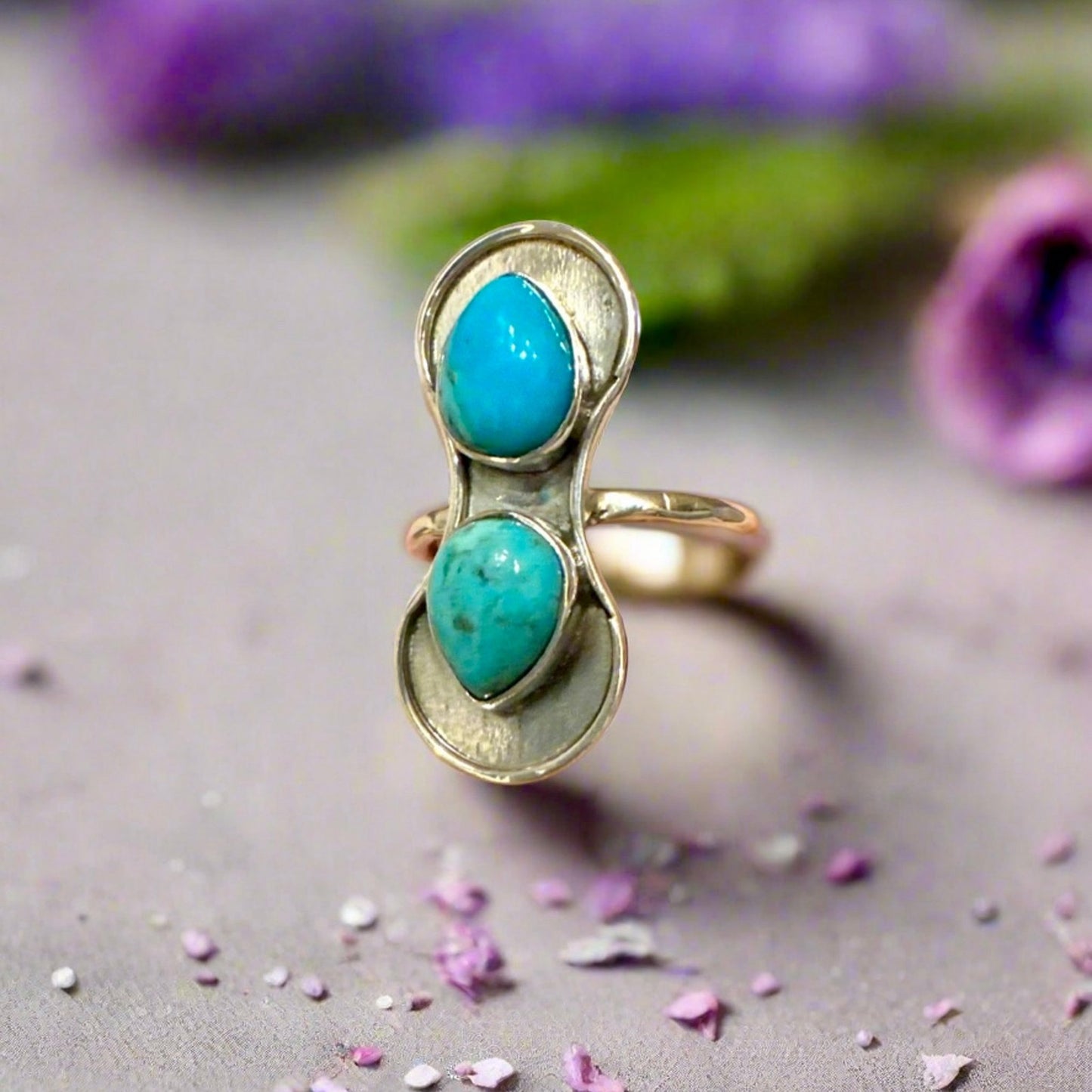 Mohave Two Stone Teardrop Sterling Silver Ring Size 8