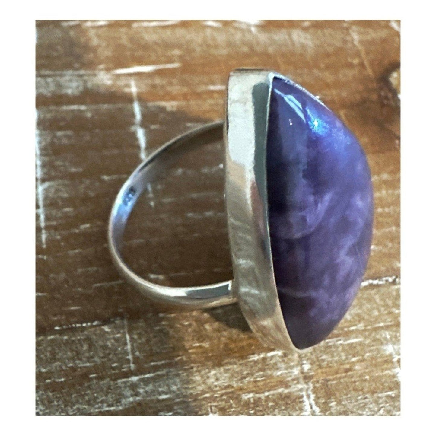 Huge Purple Charoite 925 Sterling Silver Ring Size 8 BOHO