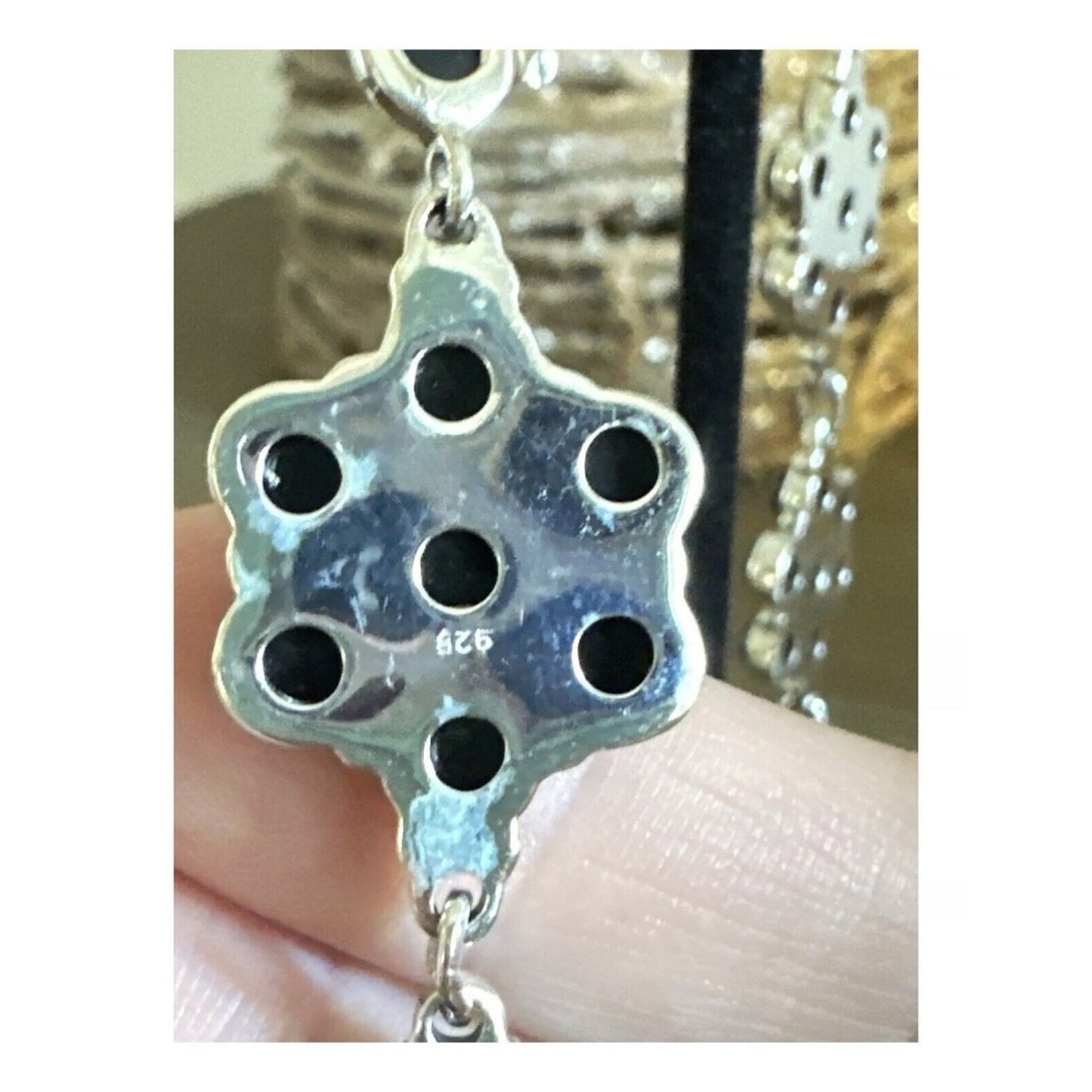 Southwestern Natural Onyx .925 Sterling Dangle Flower Earrings 4.5” Long!