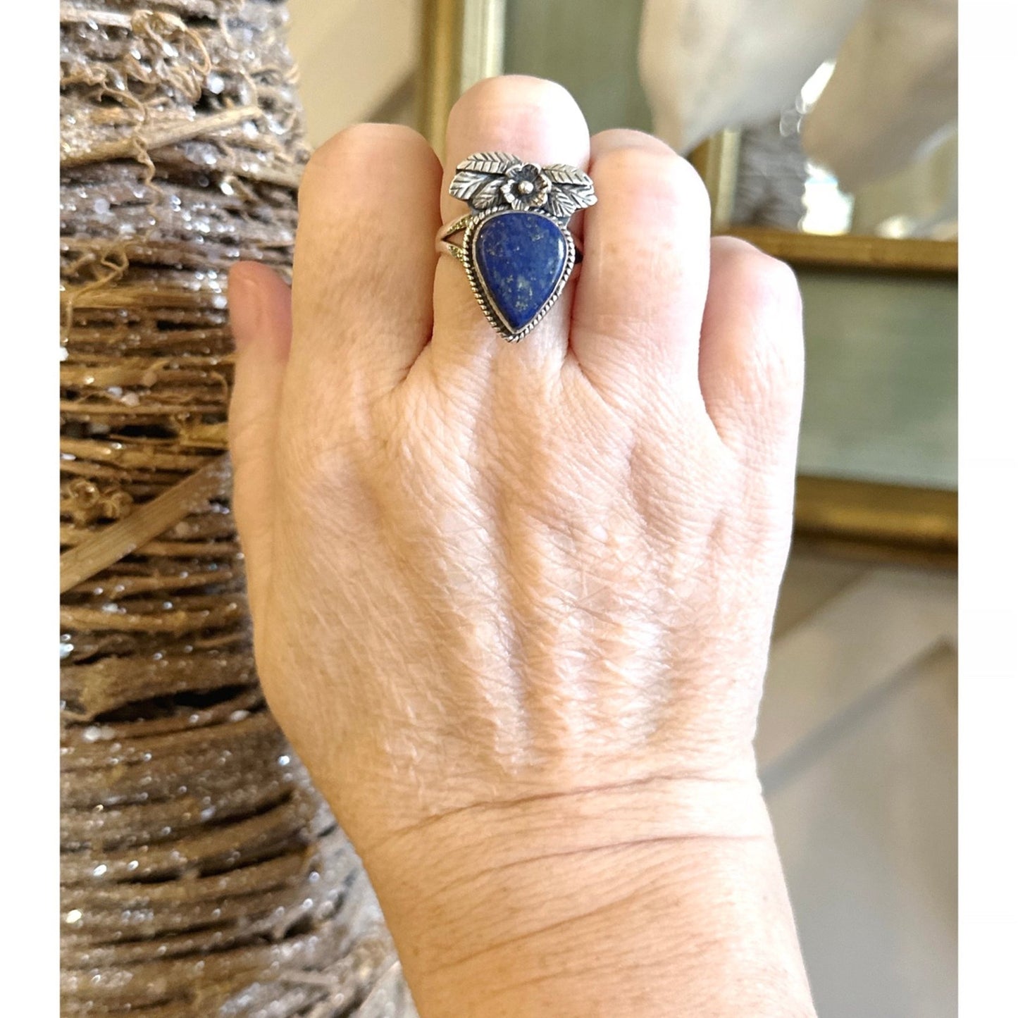 Handmade genuine lapis lazuli .925 sterling silver southwestern ring size 8.25