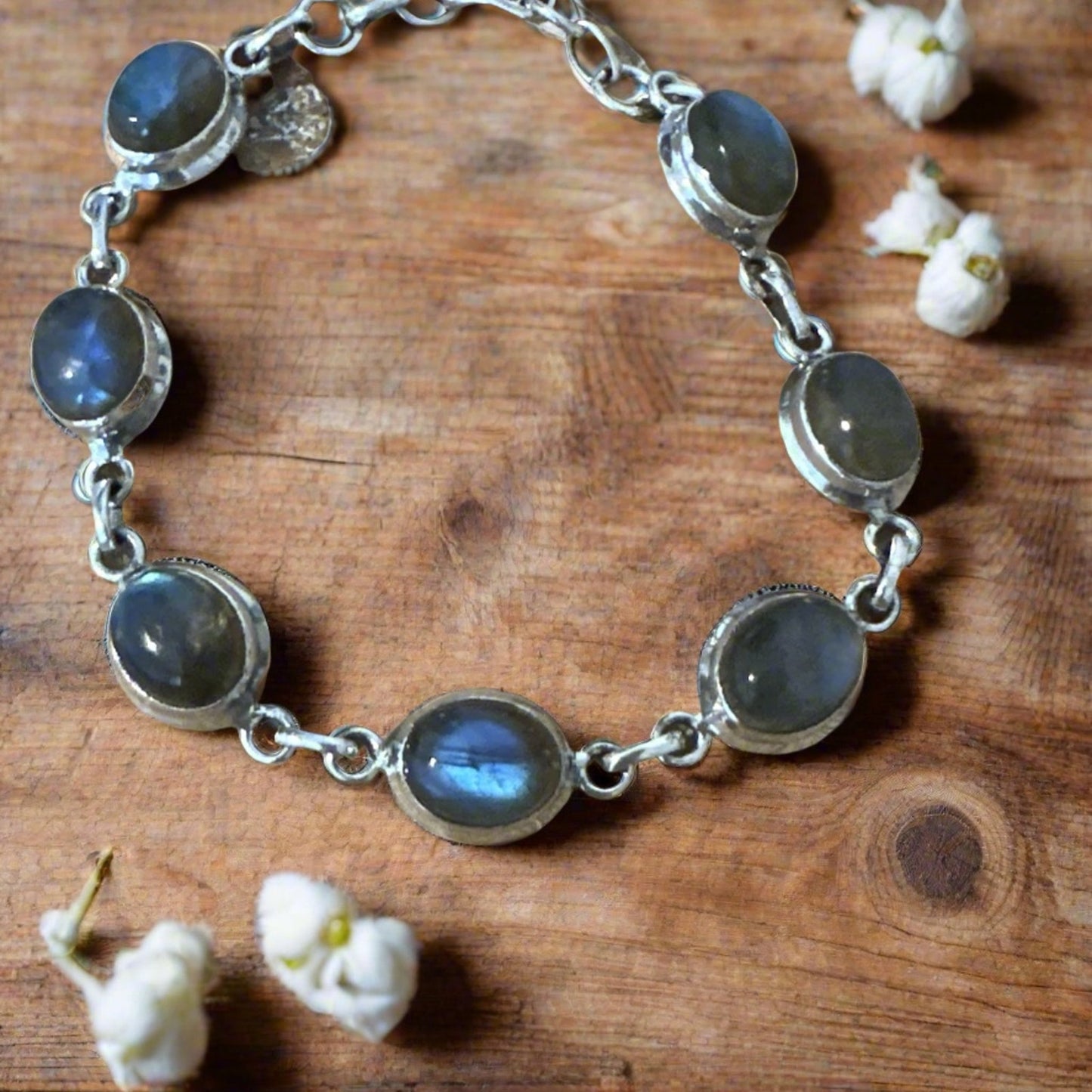 Labradorite & .925 Sterling Silver Bracelet Adjustable 6-7.5”