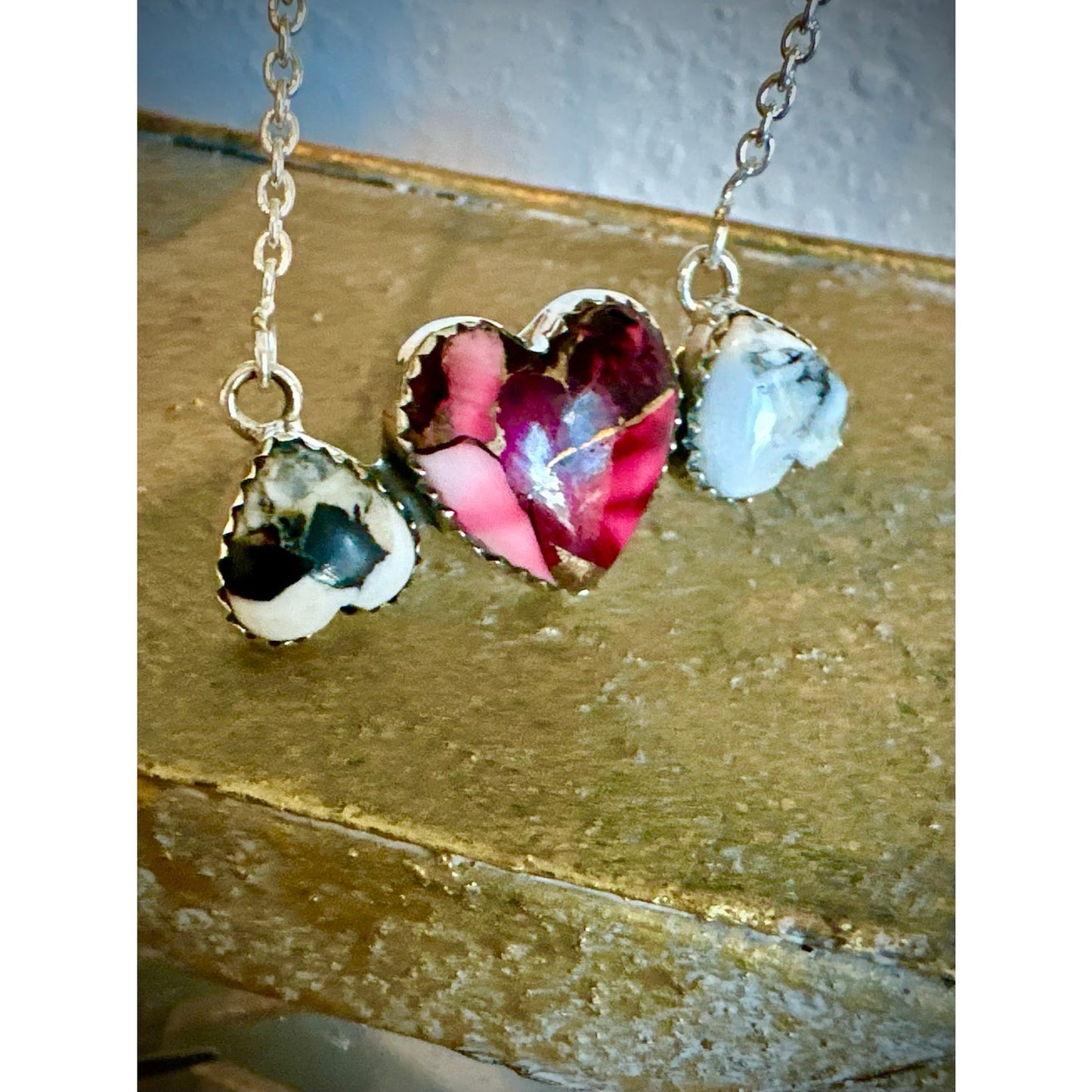 Red Rose Dahlia | White Buffalo | Heart Bar Necklace | 18-20”