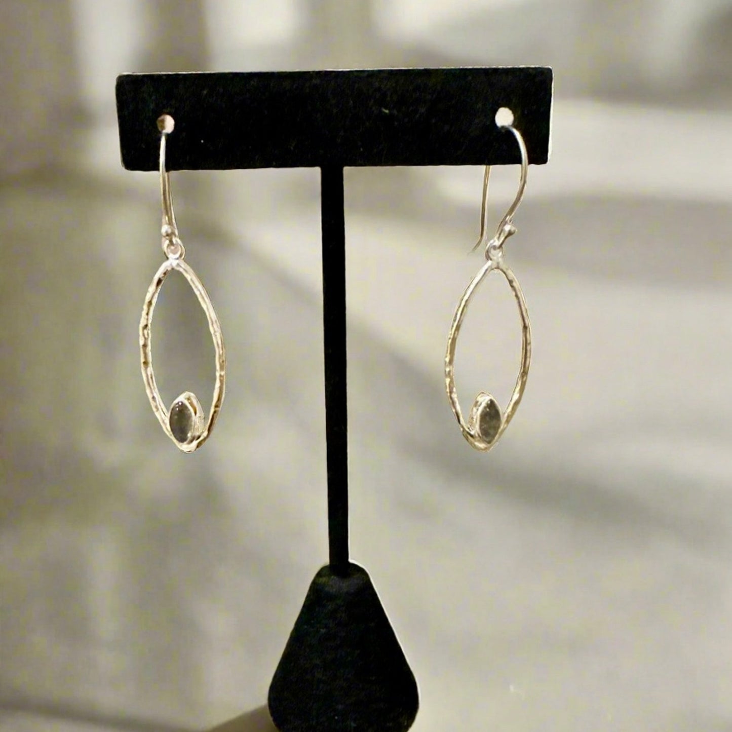Hammered Labradorite .925 Sterling Silver Dangle Earrings 2”