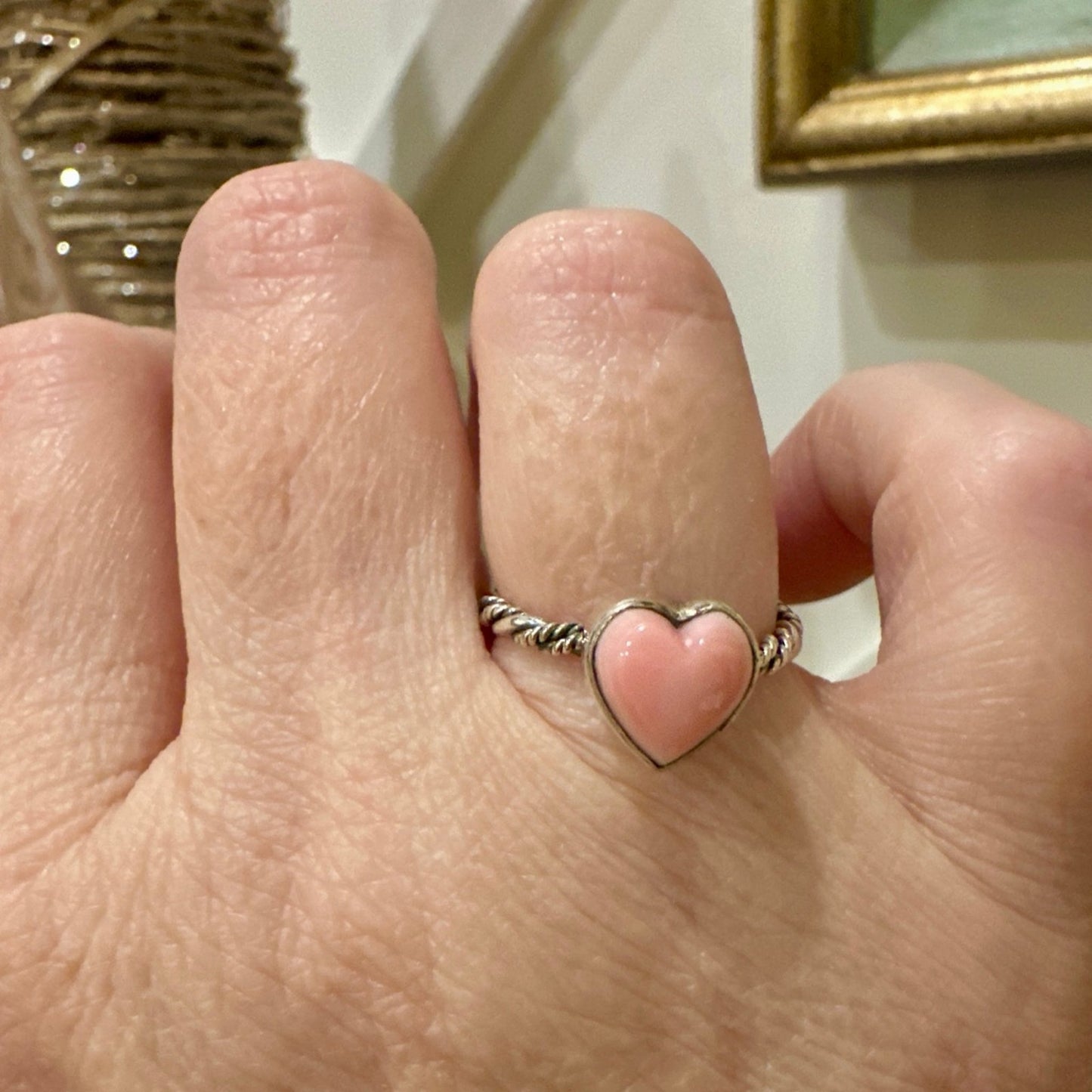 Pink Conch Heart Rope Sterling Silver Ring Size 6.5